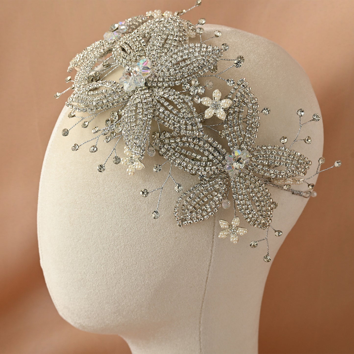 Bridella BHP252-S Silver Rhinestone & Pearl Crown