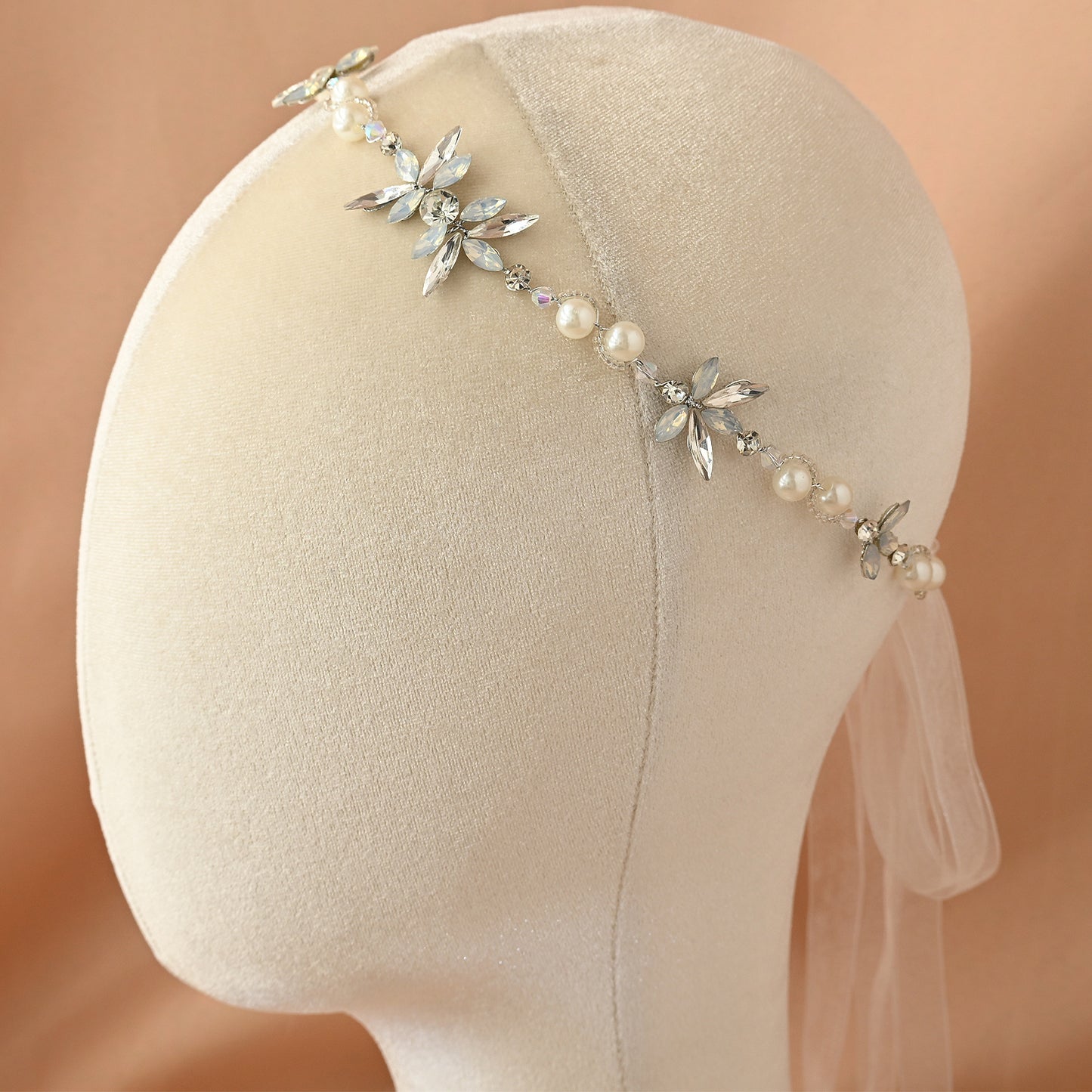 Bridella BHP132-S Silver Rhinestone & Pearl Tiara