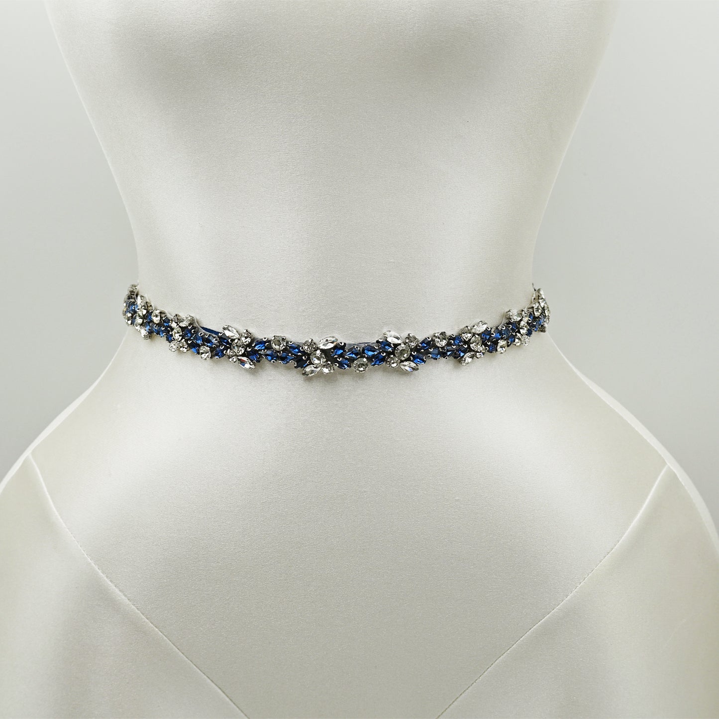Navy Rhinestone Bridal Dress Belt for Wedding - Bridella BS437ML