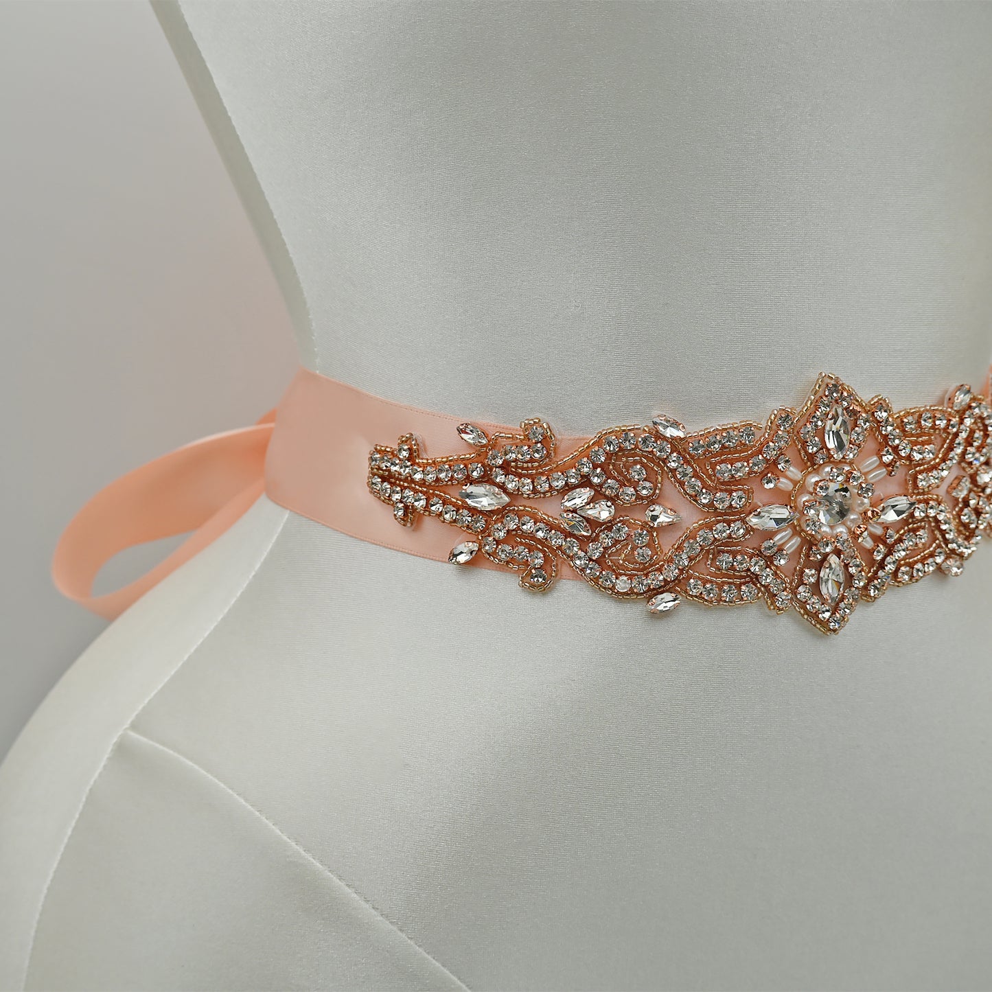 Bridella BS26RG Rose Gold Rhinestone & Pearl Belt