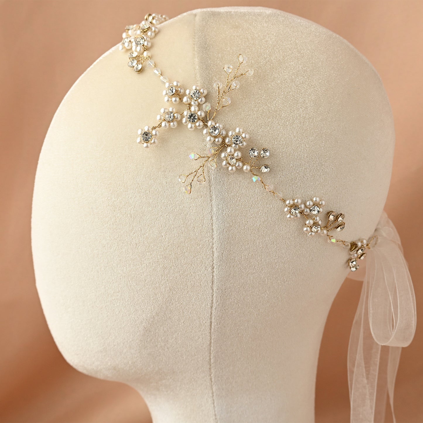 Bridella BHP129-S Silver Rhinestone & Pearl Headband