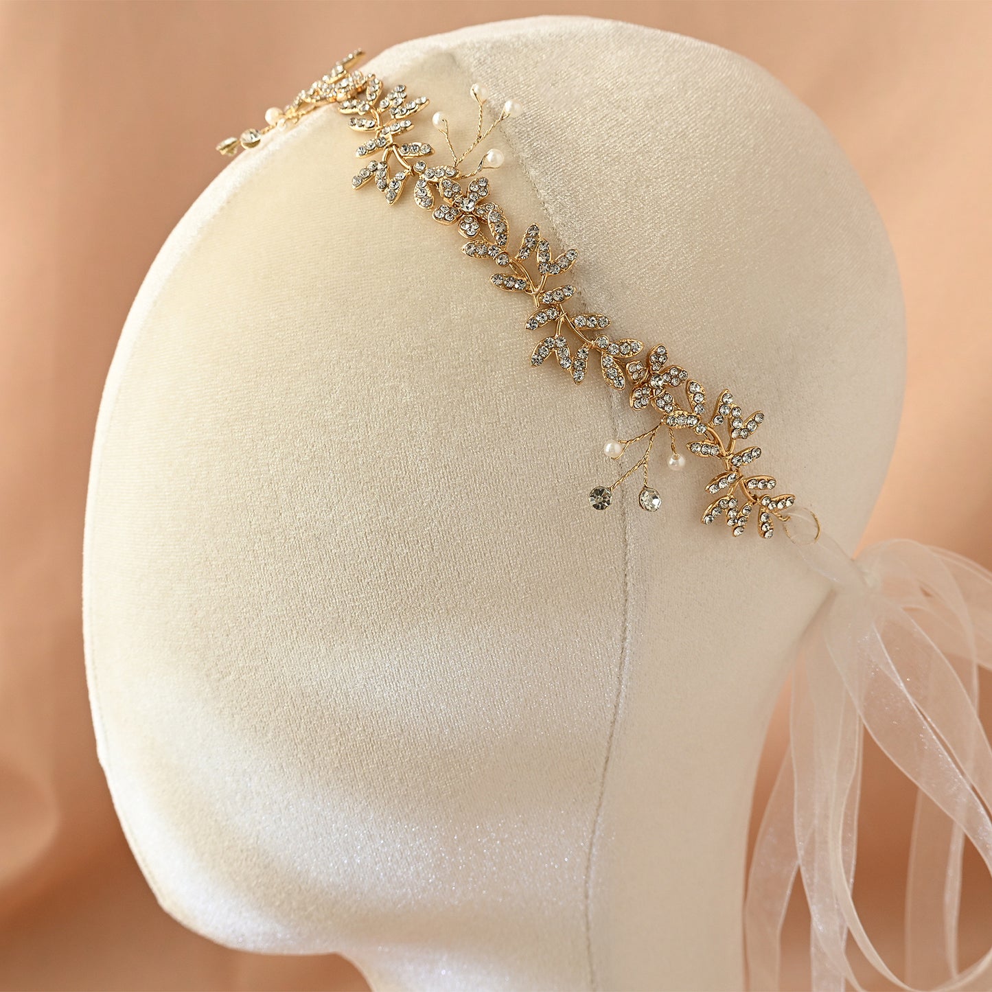 Bridella BHP89 Gold Rhinestone & Pearl Headband