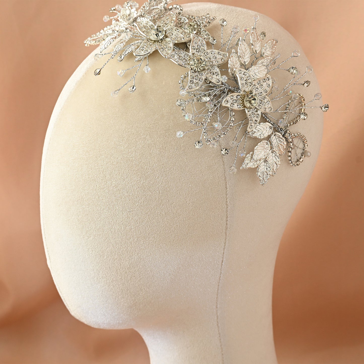 Bridella BHP282-S Silver Rhinestone & Pearl Headband