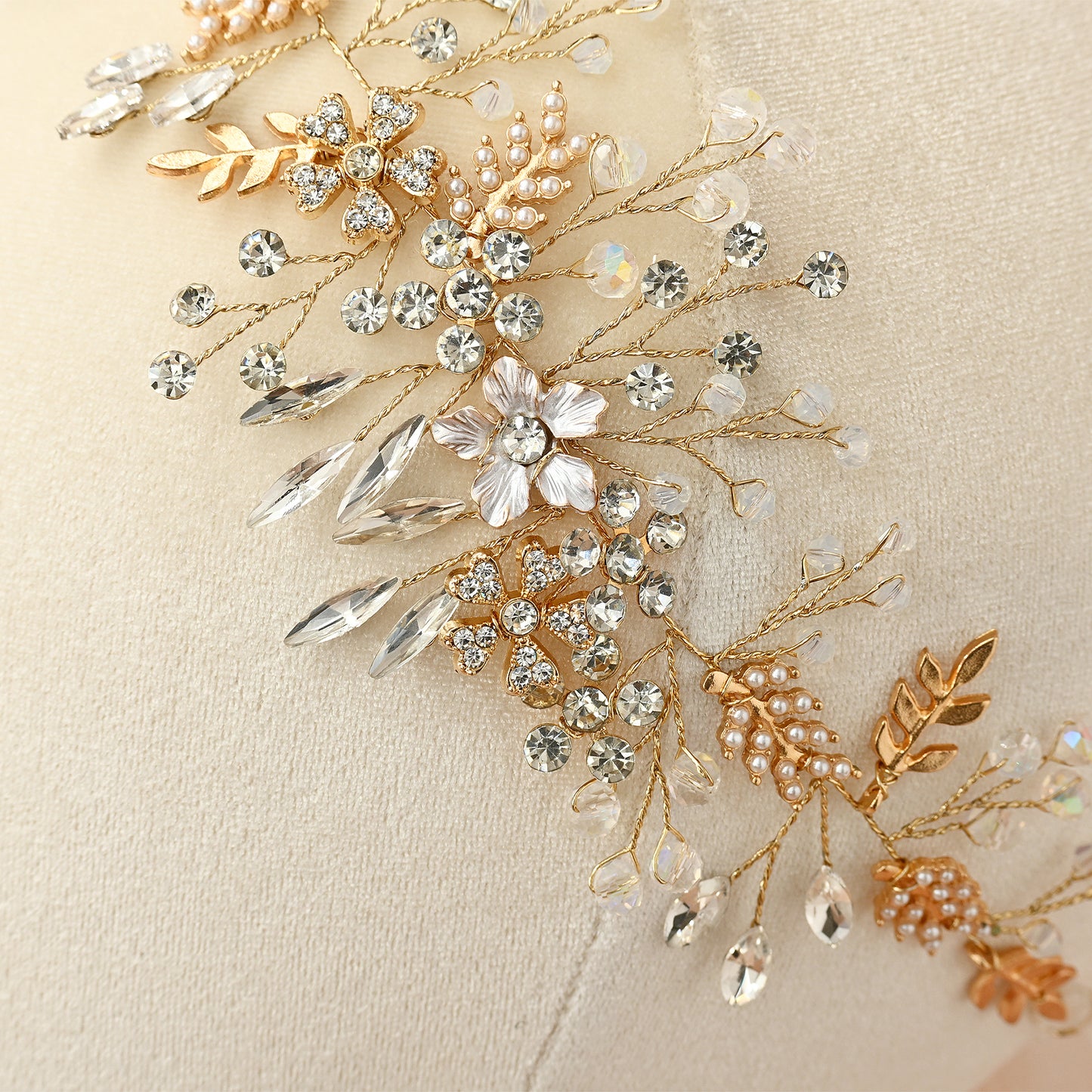 Bridella BHP235-G Gold Rhinestone & Pearl Headband