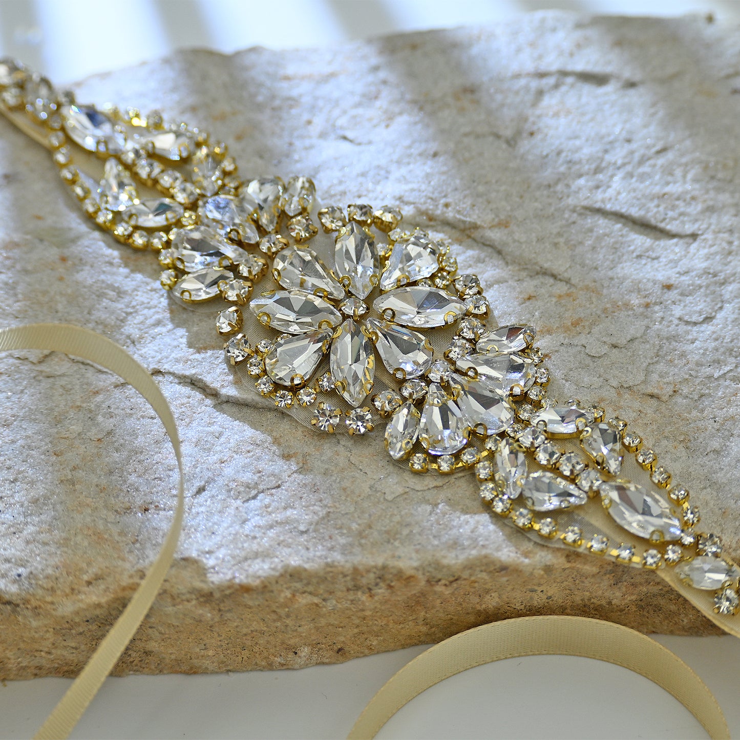 Bridella BS131G Ivory Rhinestone Belt