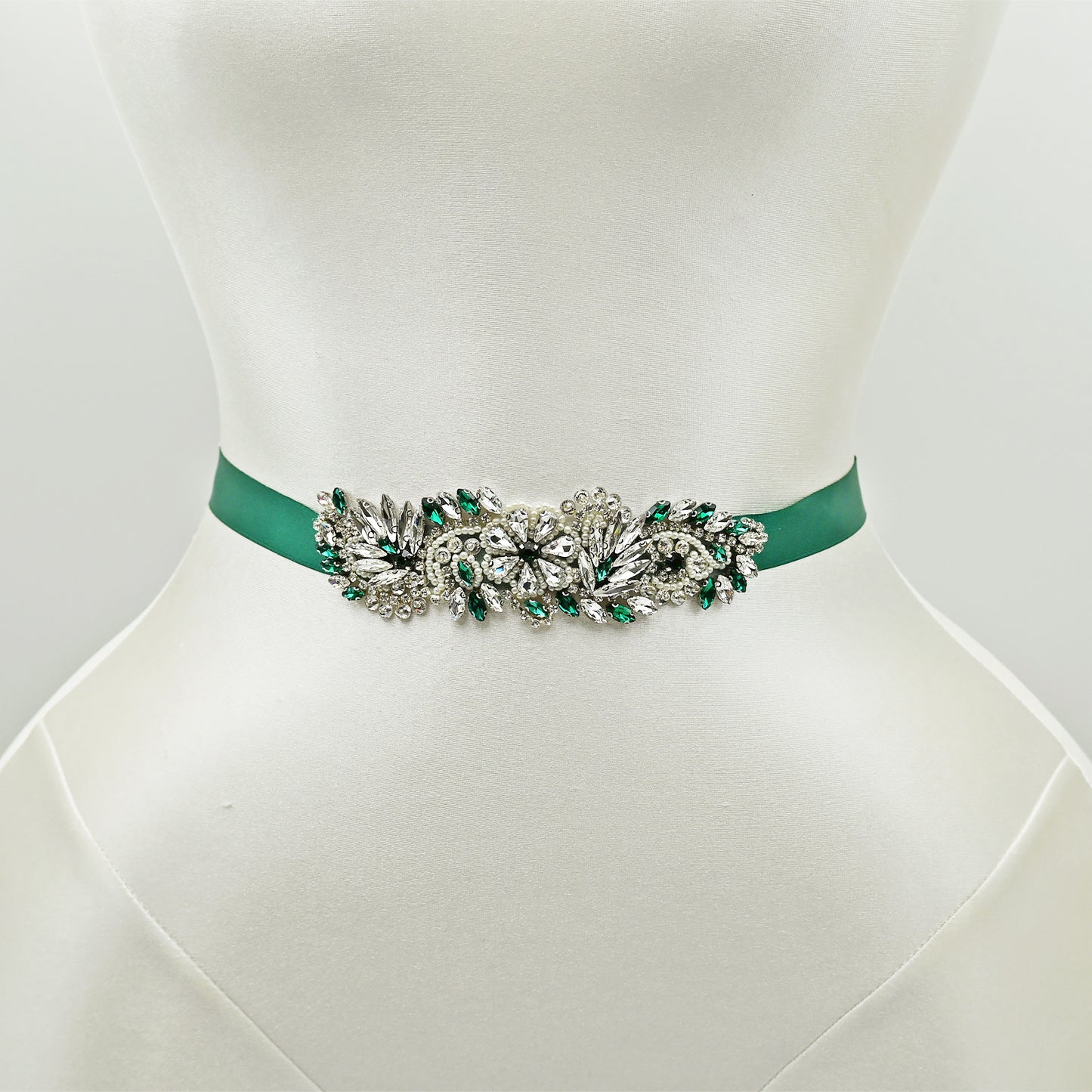 Green Rhinestone Pearl Bridal Belt Wedding Sash – Bridella BS22