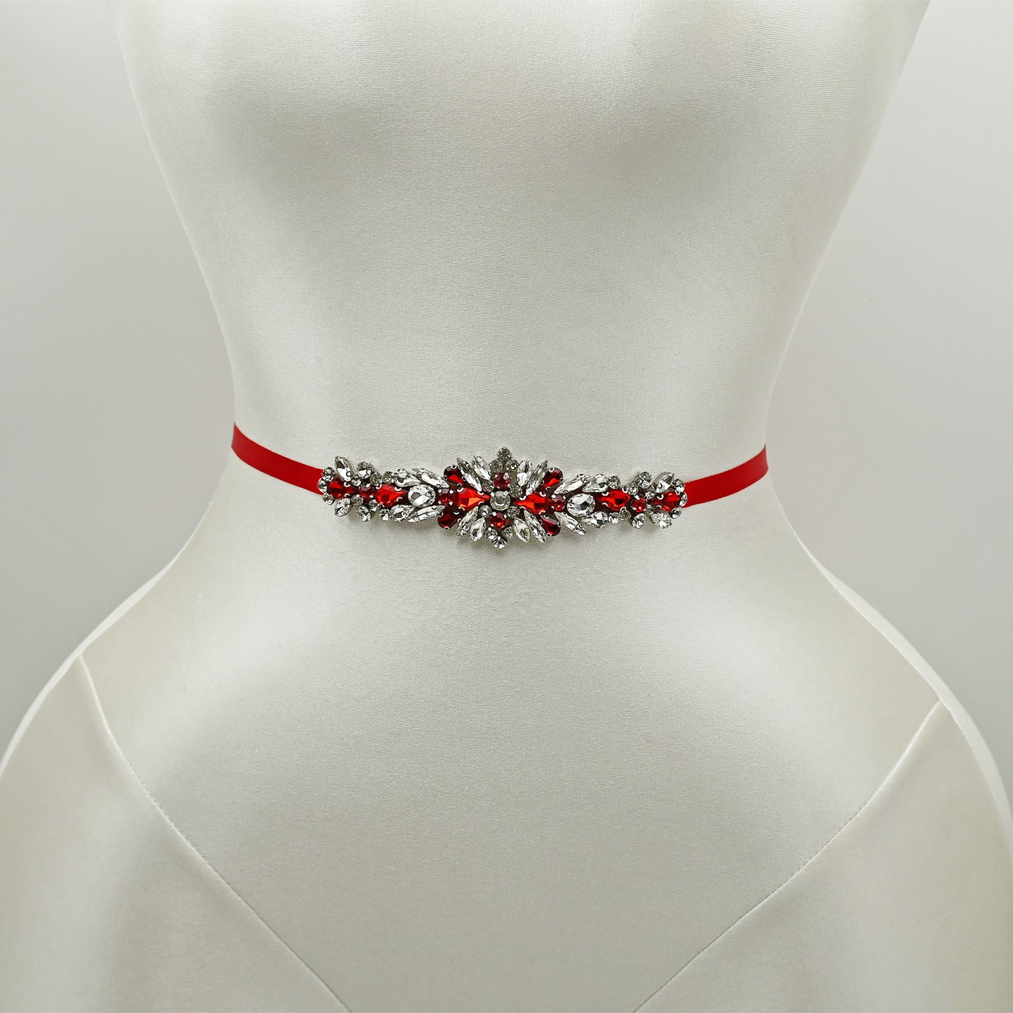 Red Rhinestone Bridal Dress Belt for Wedding - Bridella BS160R