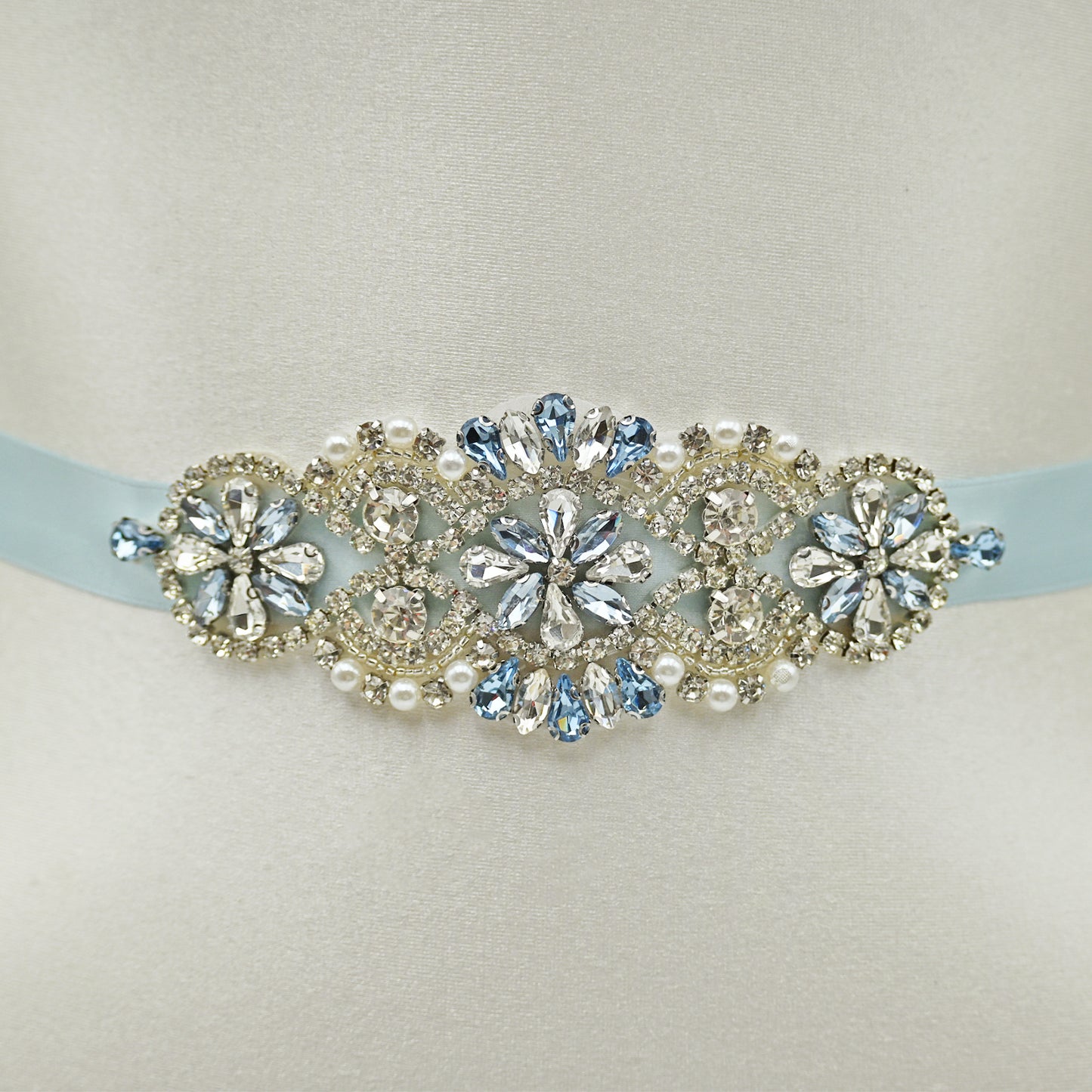 Baby Blue Rhinestone Bridal Belt Wedding Sash - Bridella BS76QL