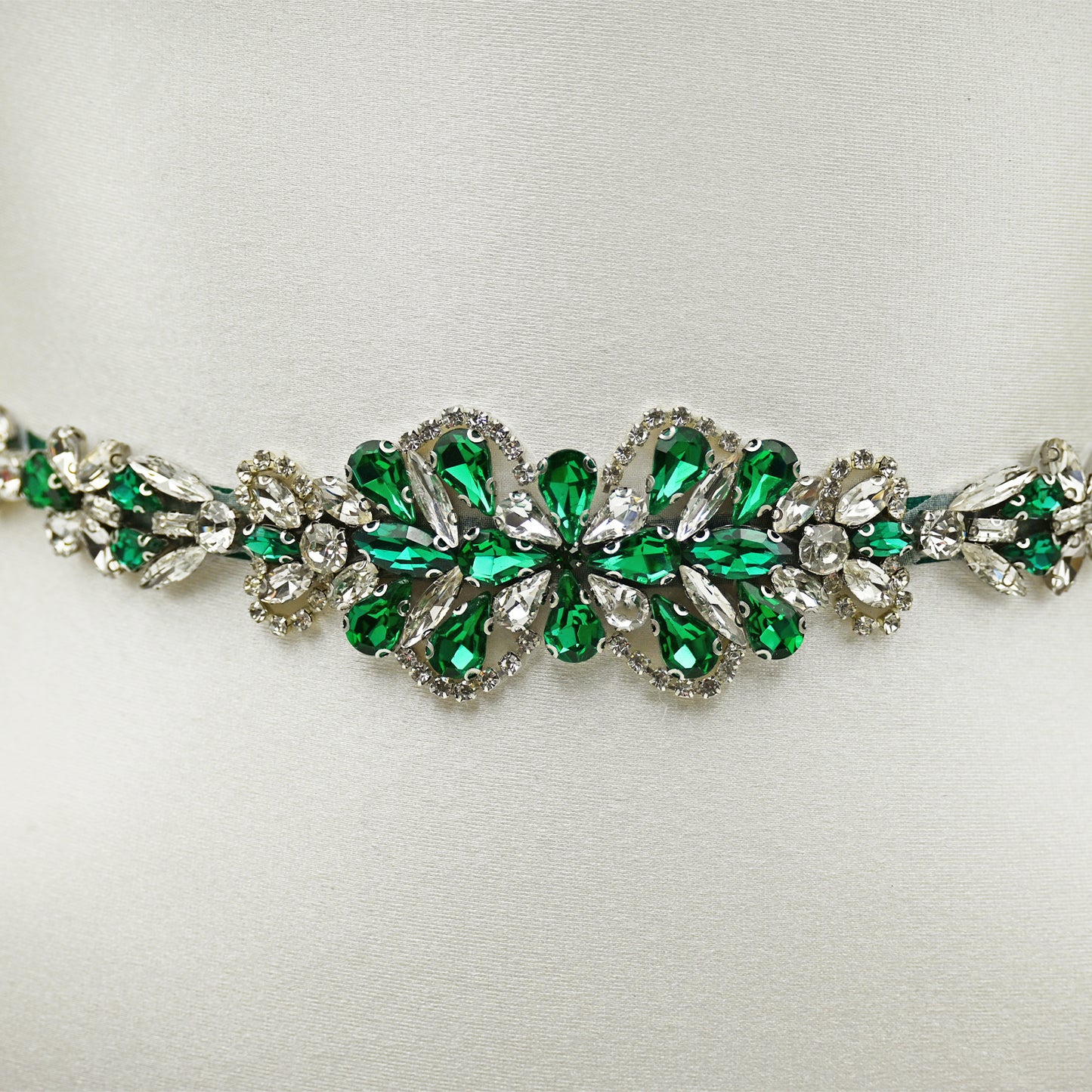 Green Rhinestone Bridal Belt Wedding Sash - Bridella BS99KL