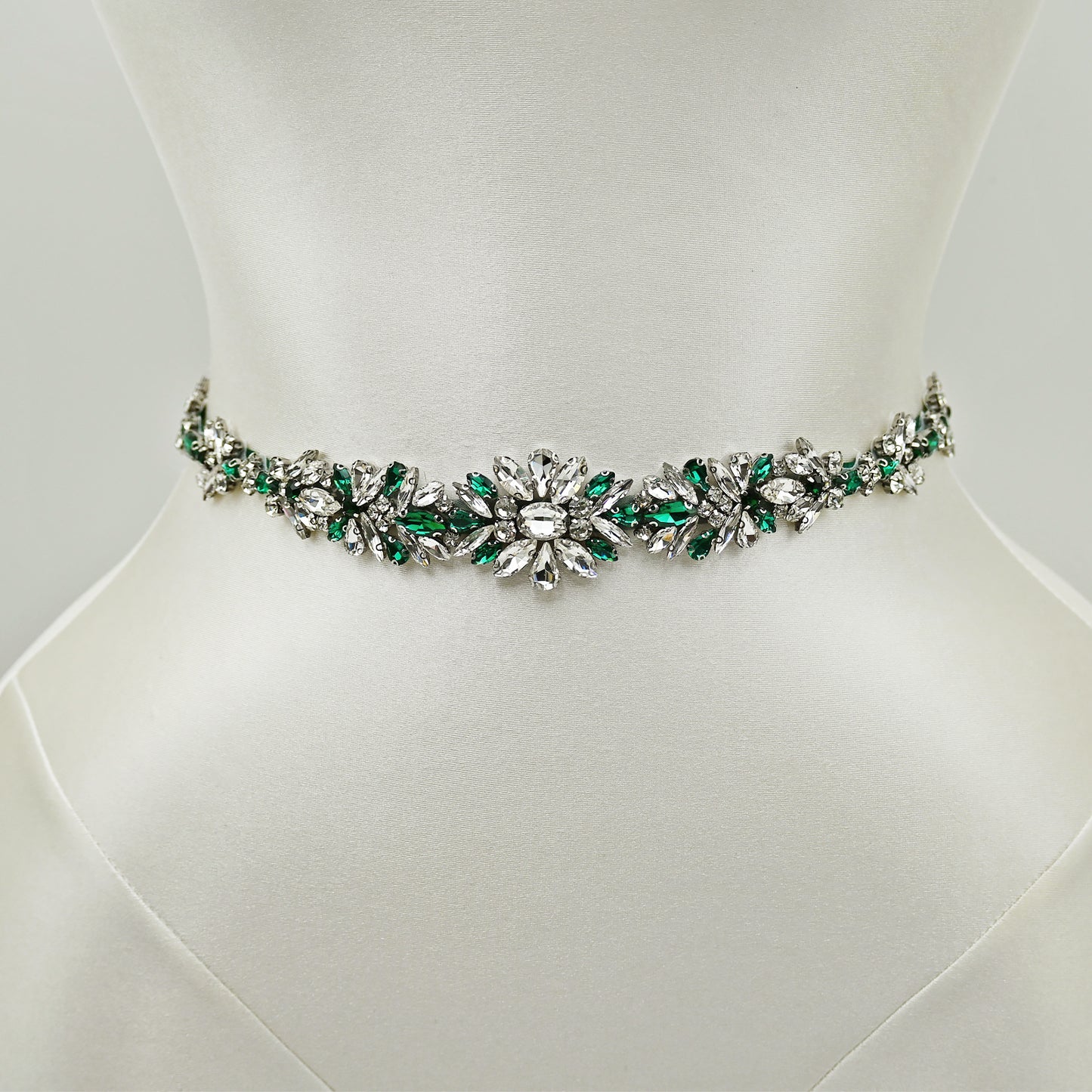 Green Rhinestone Bridal Belt Wedding Sash - Bridella BS122KL
