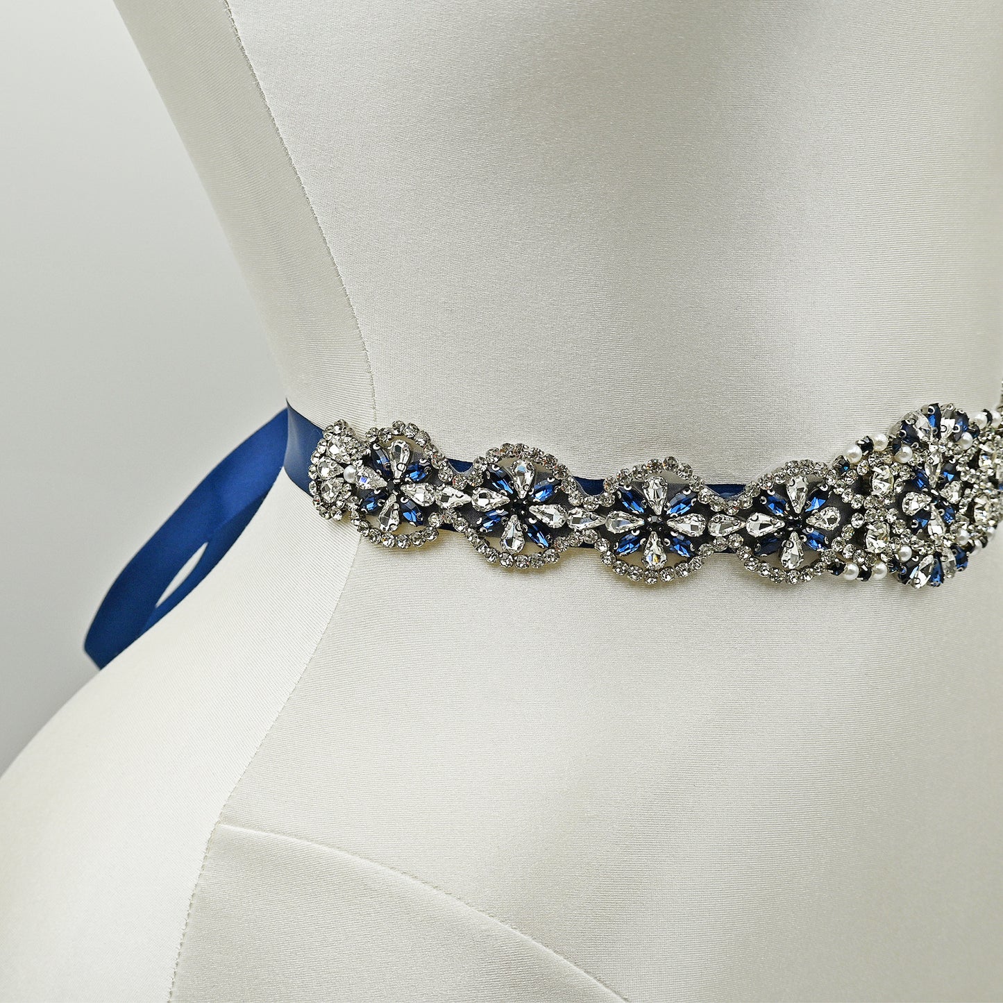 Navy Rhinestone Pearl Bridal Belt Wedding Sash – Bridella BS161ML