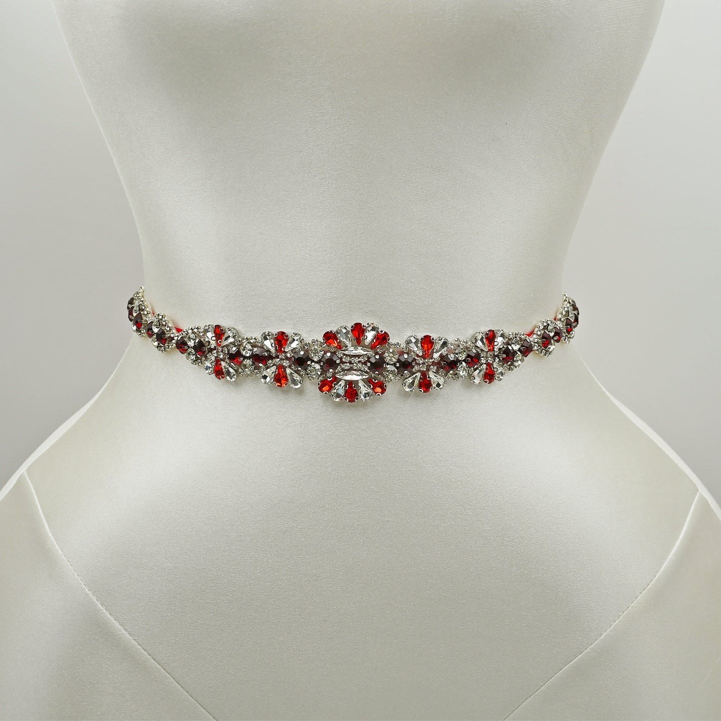 Red Rhinestone Bridal Dress Belt for Wedding - Bridella BS165R