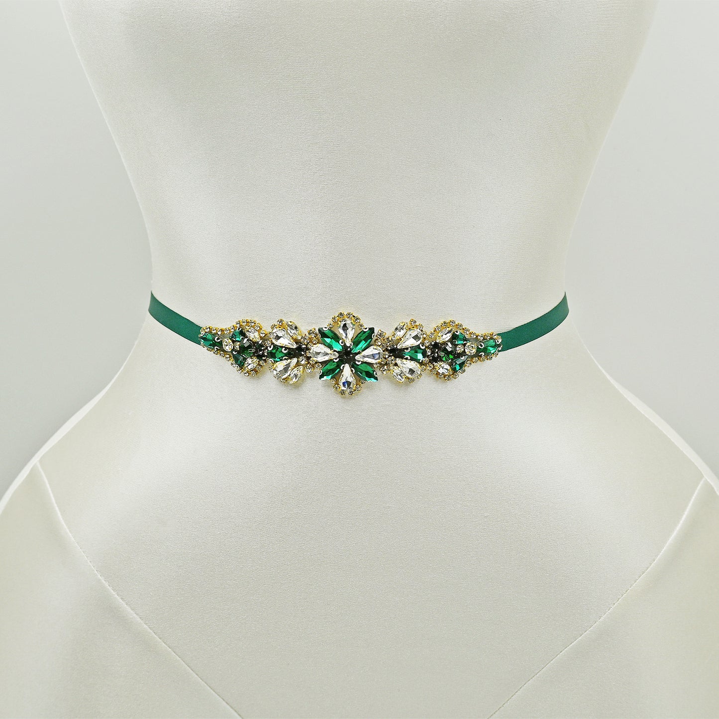 Green Rhinestone Bridal Belt Wedding Sash - Bridella BS137GKL