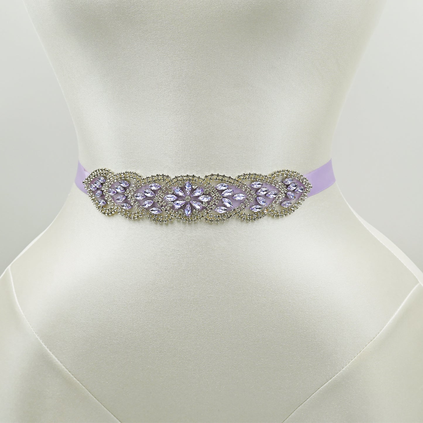 Lavender Rhinestone Bridal Sash Ribbon Wedding Dress Belt – Bridella BS248LA