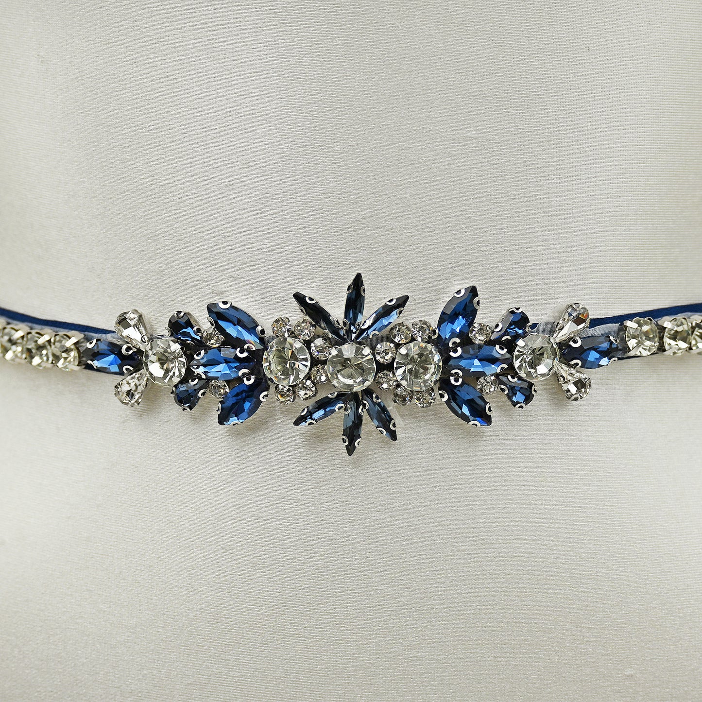 Navy Rhinestone Bridal Dress Belt for Wedding - Bridella BS160ML