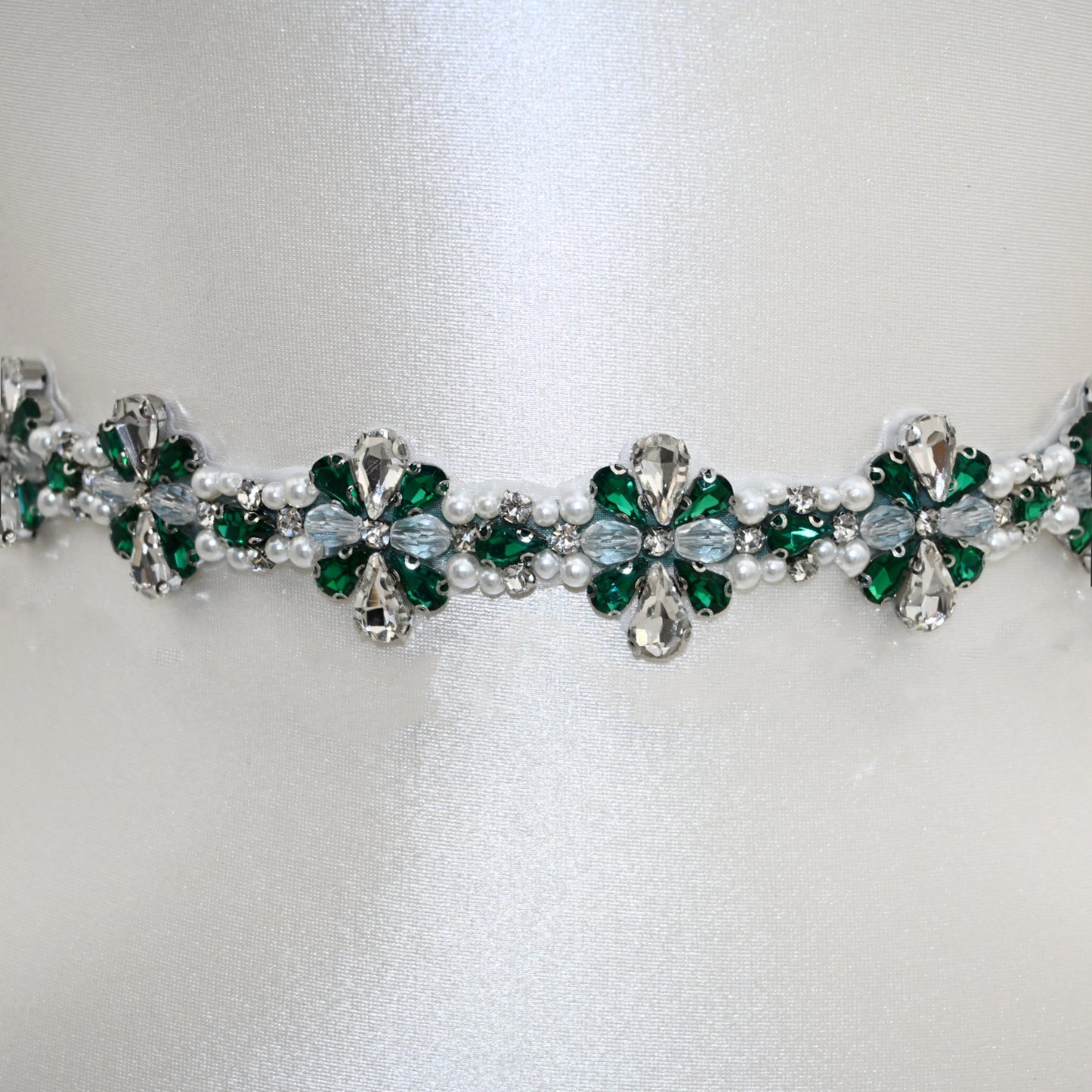 Bridella BS169KL Green Rhinestone & Pearl Belt