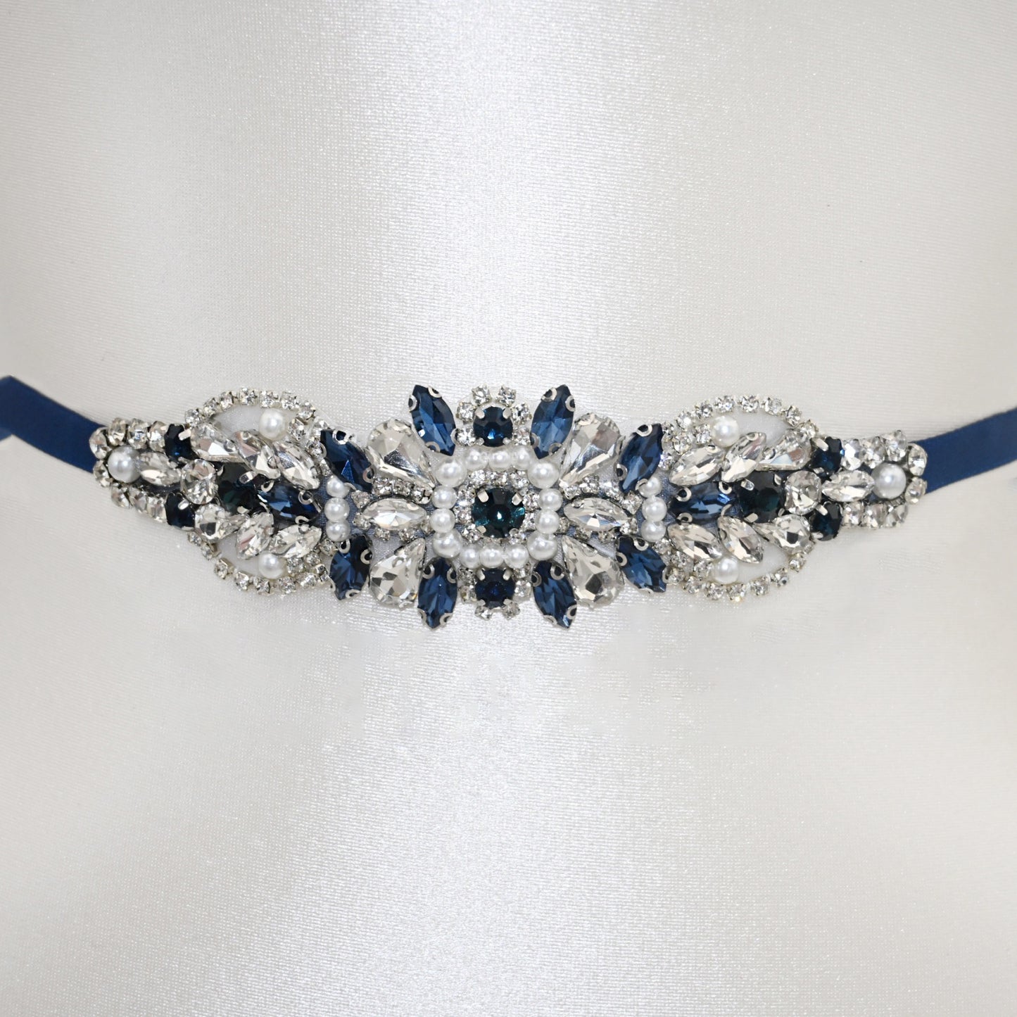 Bridella BS188ML Navy Rhinestone & Pearl Belt