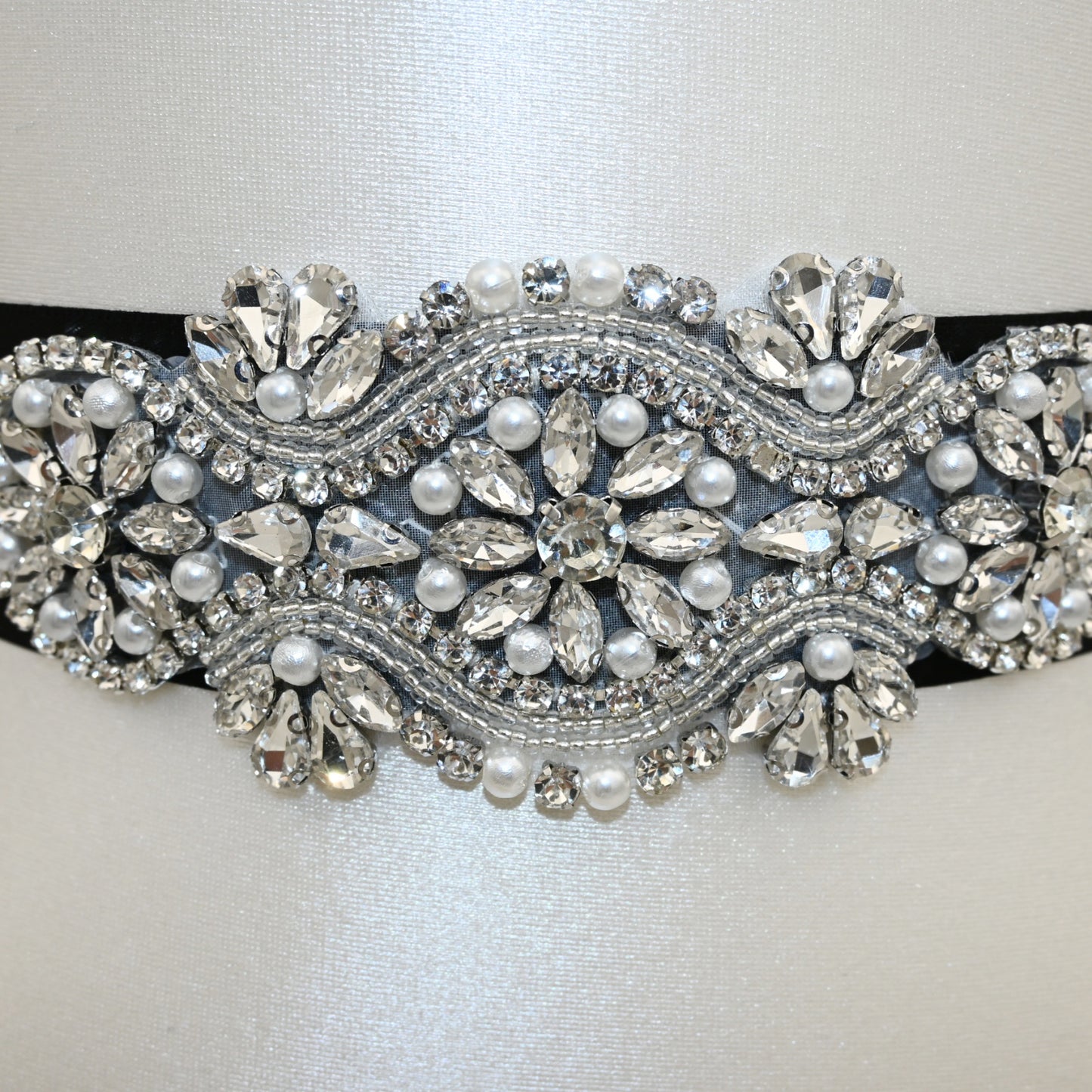 Bridella BS05 Black Rhinestone & Pearl Belt