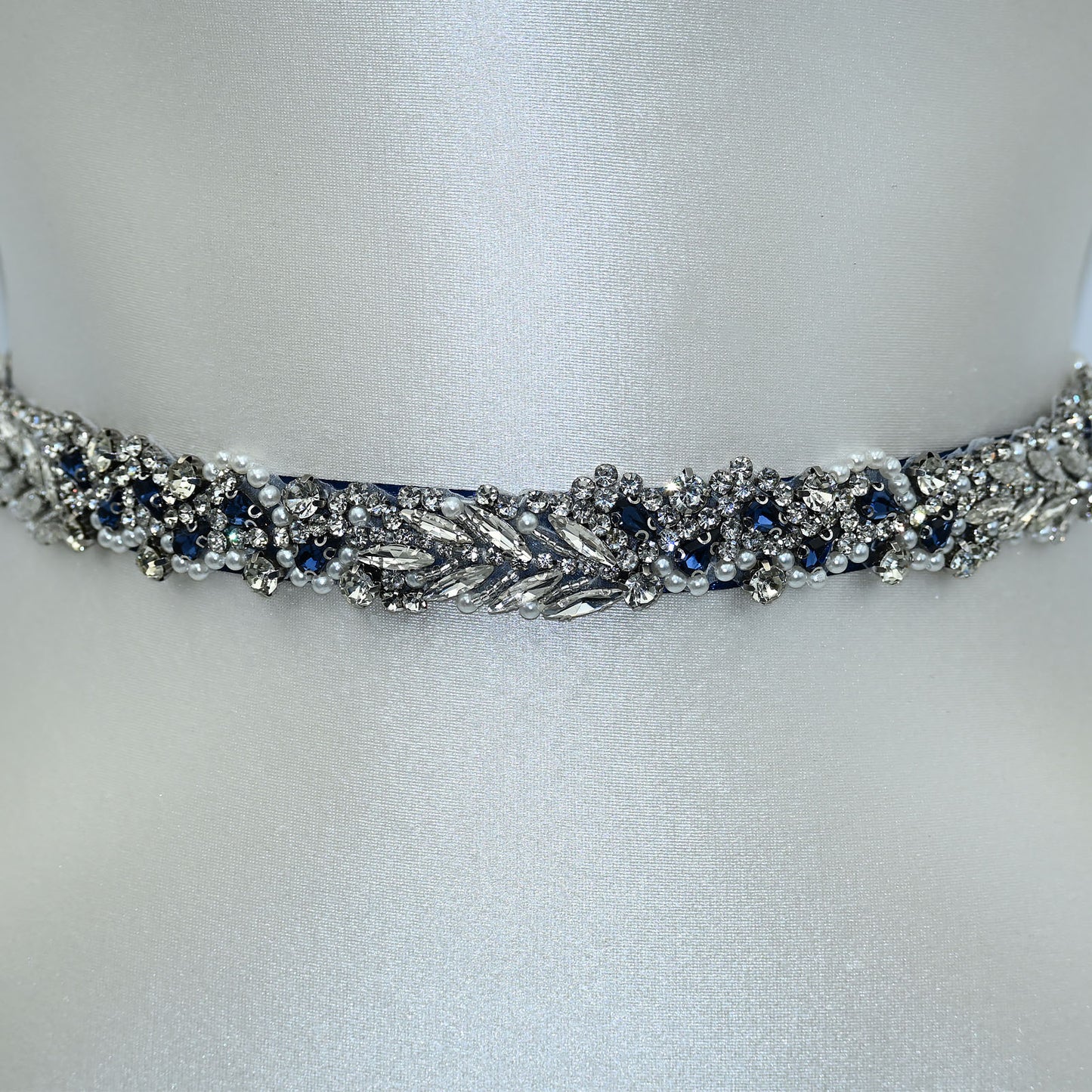 Bridella BS100ML Navy Rhinestone & Pearl Belt