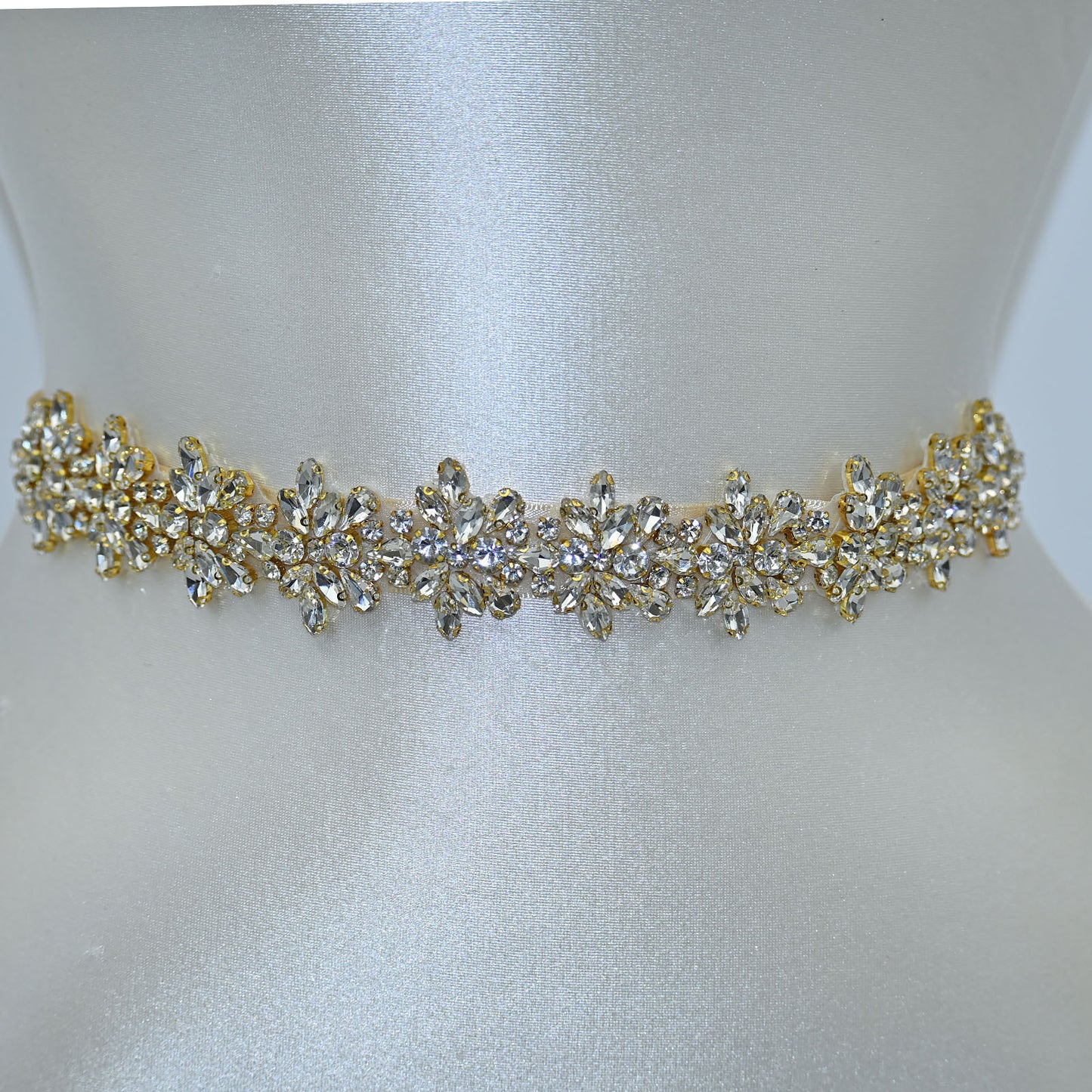 Bridella BS269G-D-Champagne Ribbon Gold Rhinestone Belt