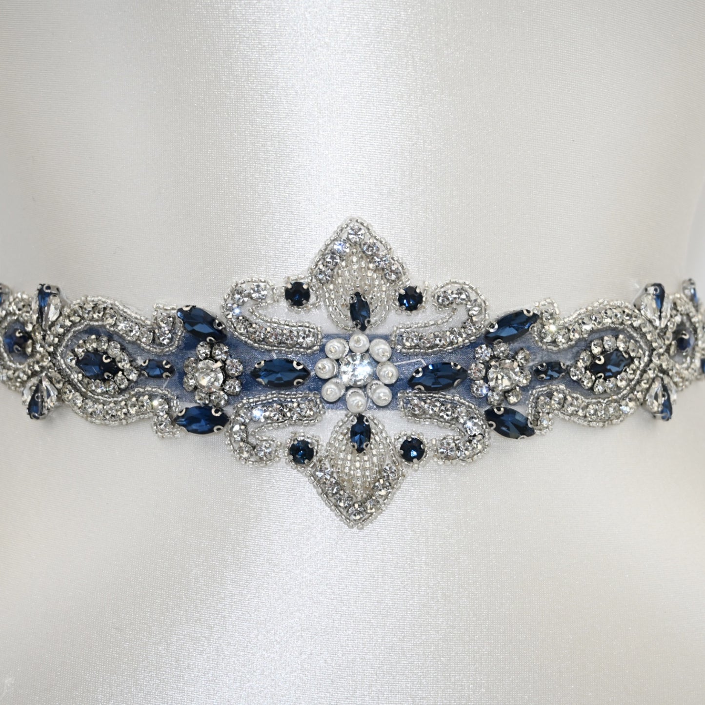 Bridella BS245ML Navy Rhinestone & Pearl Belt