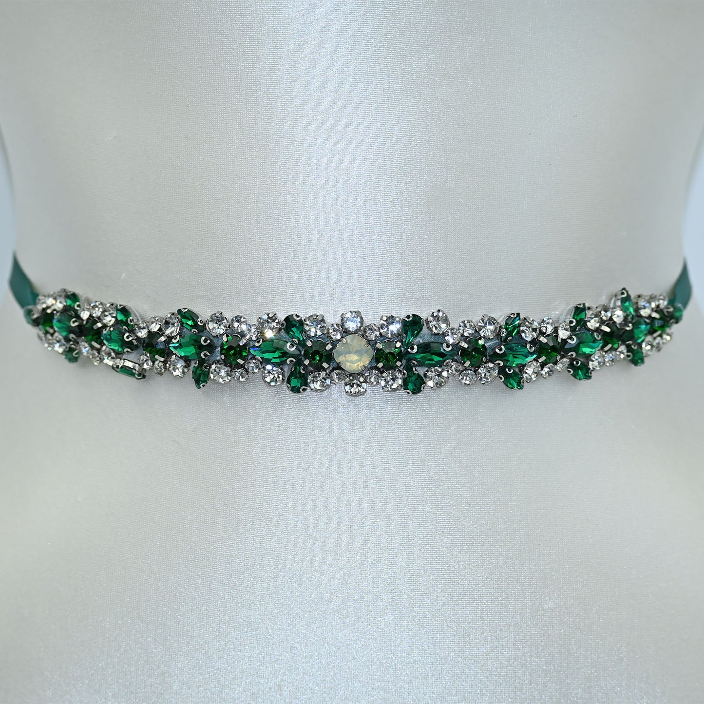Bridella BS113KL Green Rhinestone & Pearl Belt