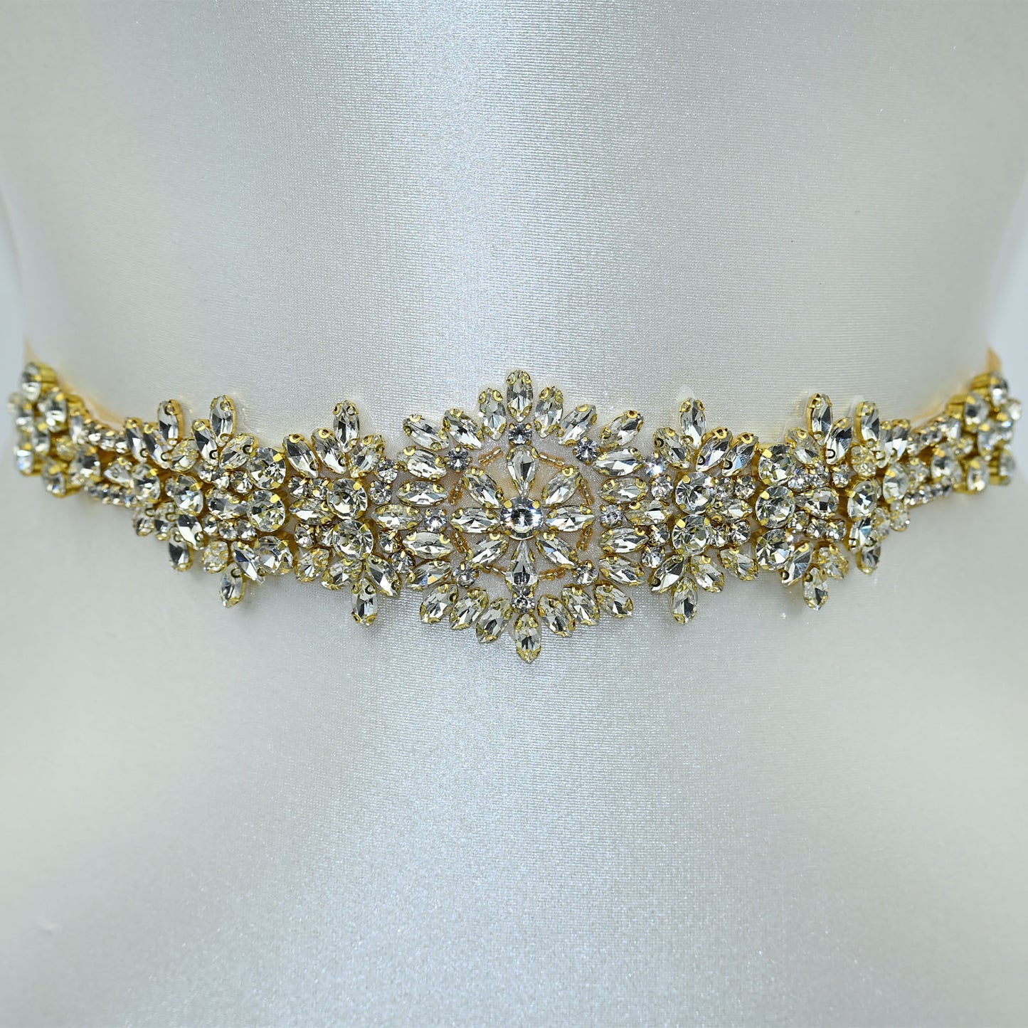 Bridella BS161G Champagne Rhinestone & Pearl Belt