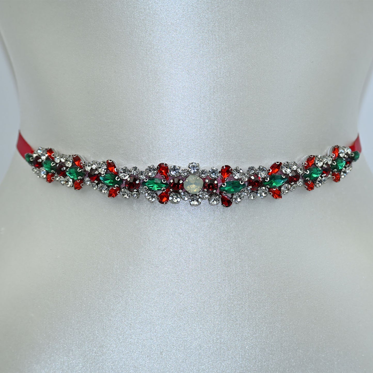 Bridella BS113R Burgundy Rhinestone & Pearl Belt