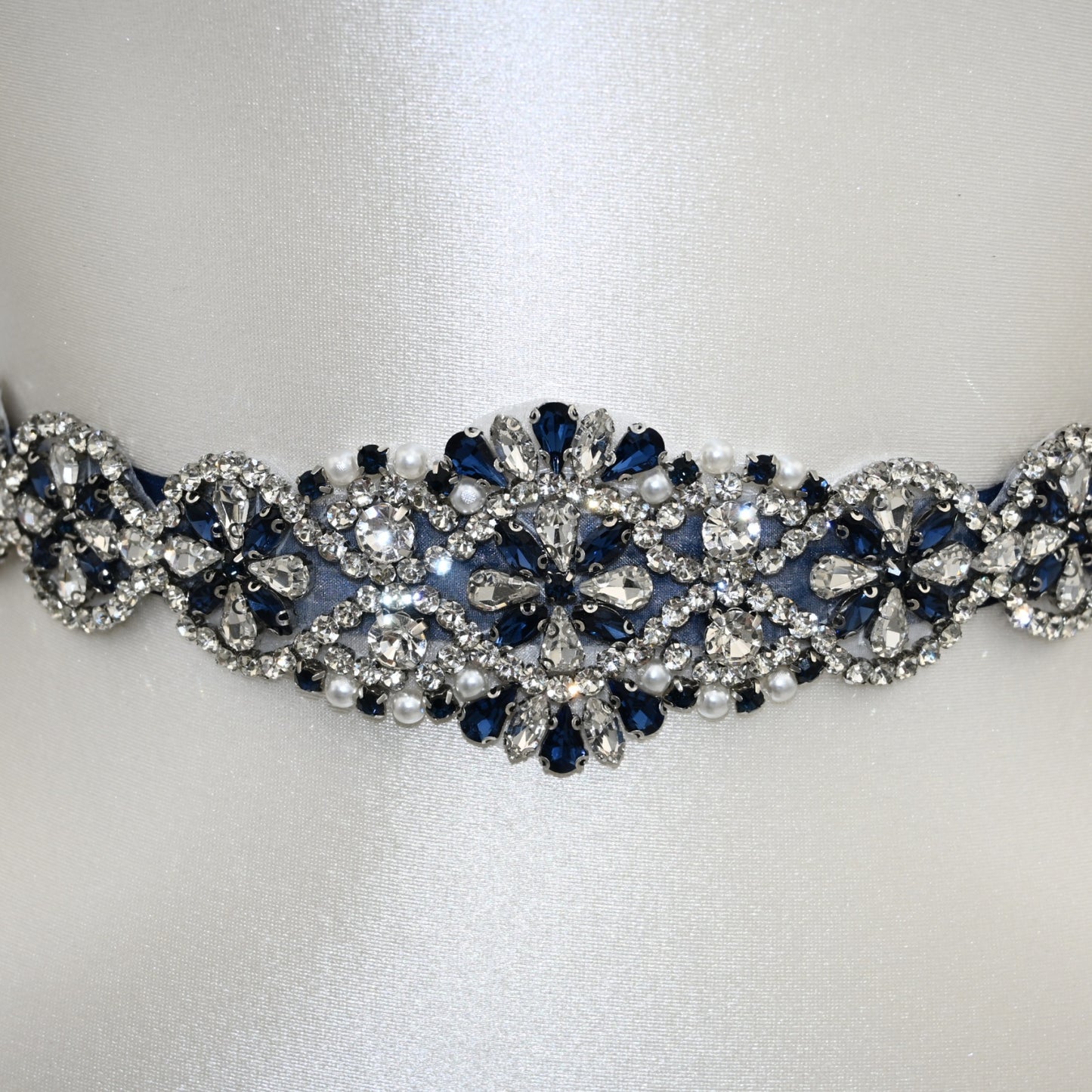 Bridella BS161ML Navy Rhinestone & Pearl Belt