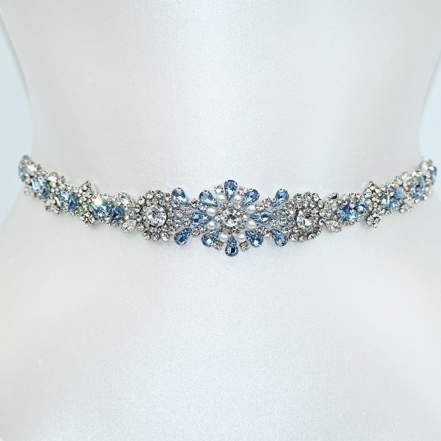 Light Blue Rhinestone & Pearl Belt - Bridella BS351QL