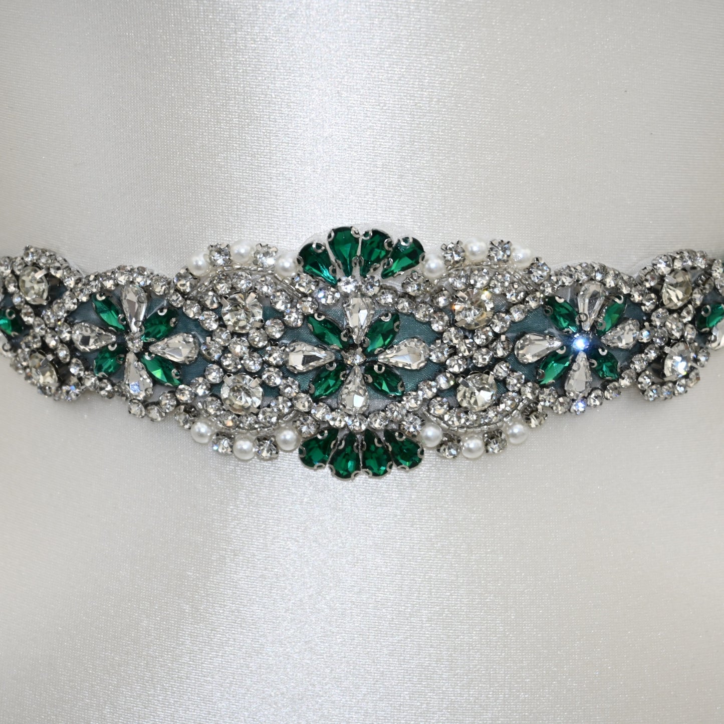 Green Rhinestone Pearl Bridal Belt – Bridella BS104KL