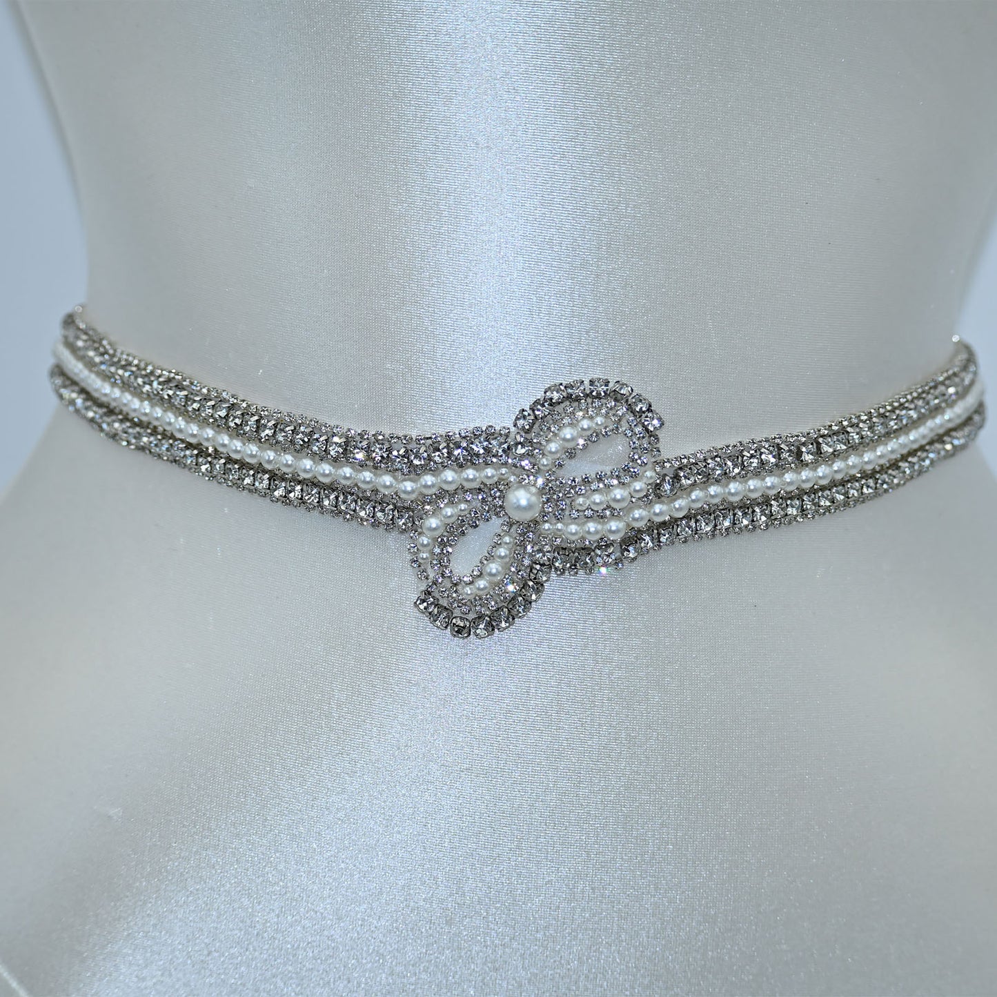 Bridella BS54 White Rhinestone & Pearl Belt