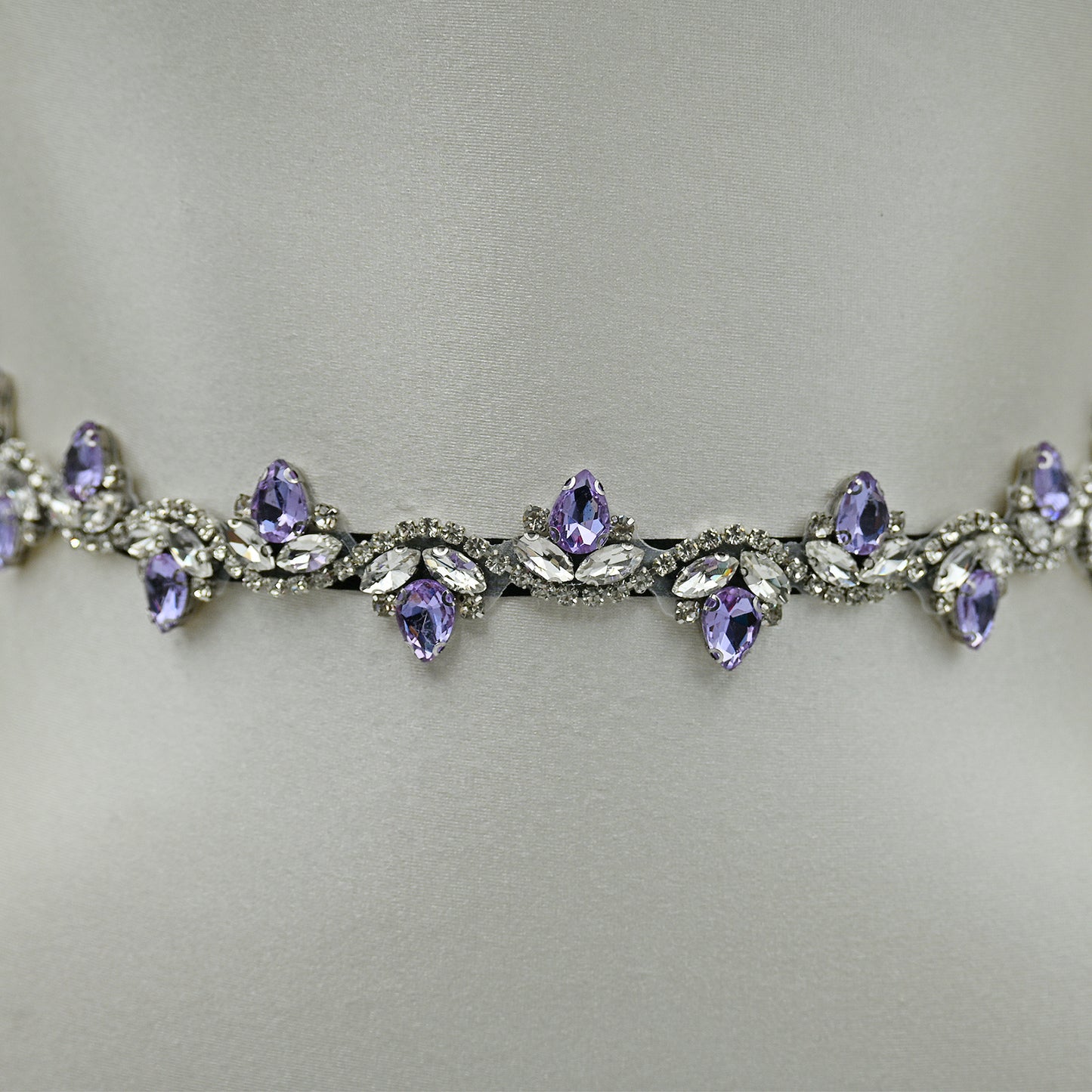 Bridella BS211LA- Black ribbon Lavender Rhinestone Belt