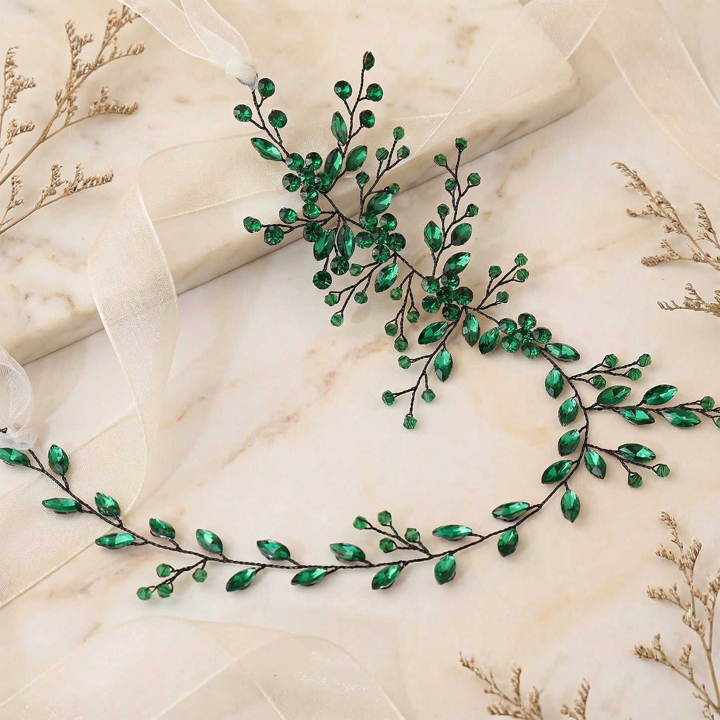 Green Rhinestone & Crystal Bridal Headband for Wedding - Bridella BHP65-KL