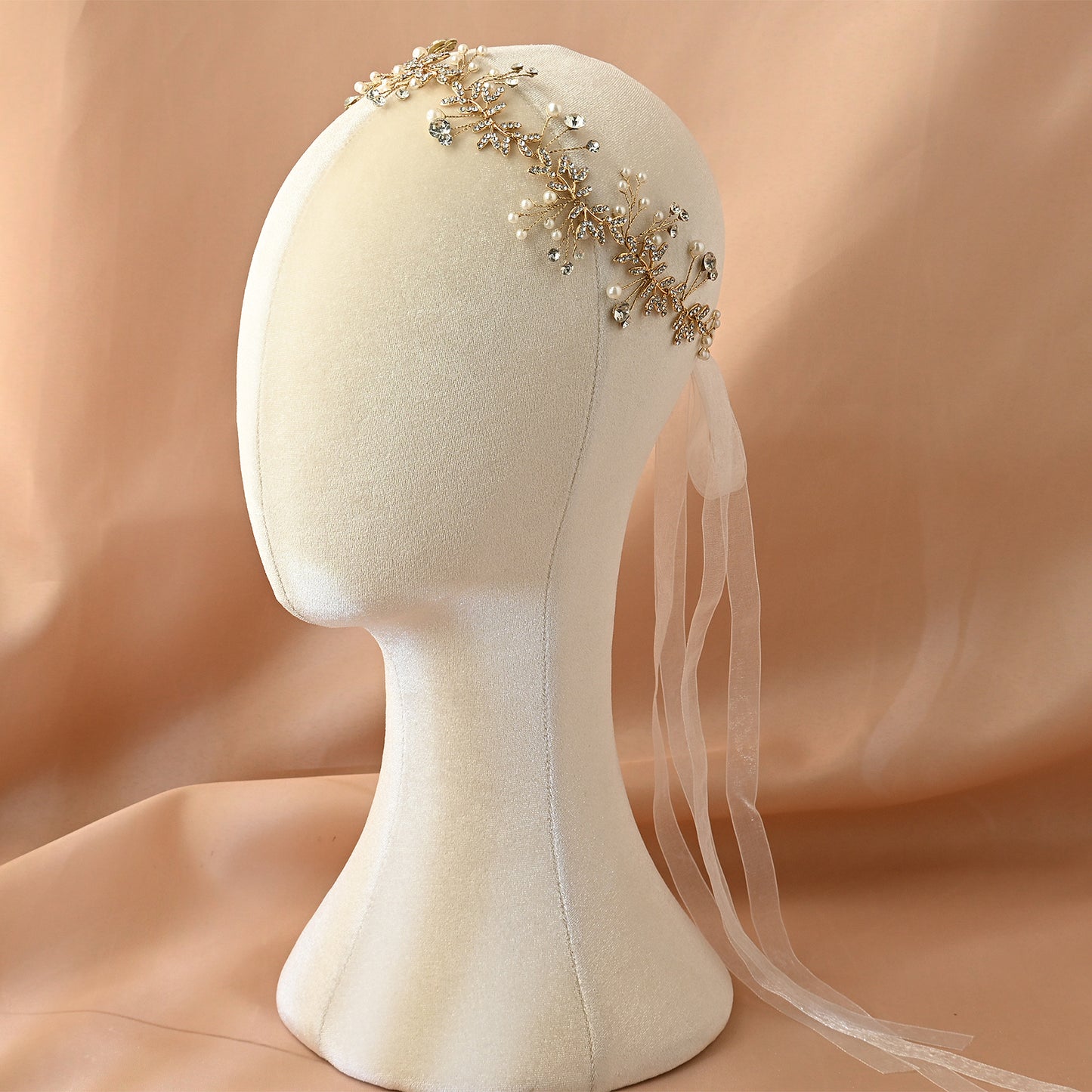 Bridella BHP233-G Gold Rhinestone & Pearl Headband