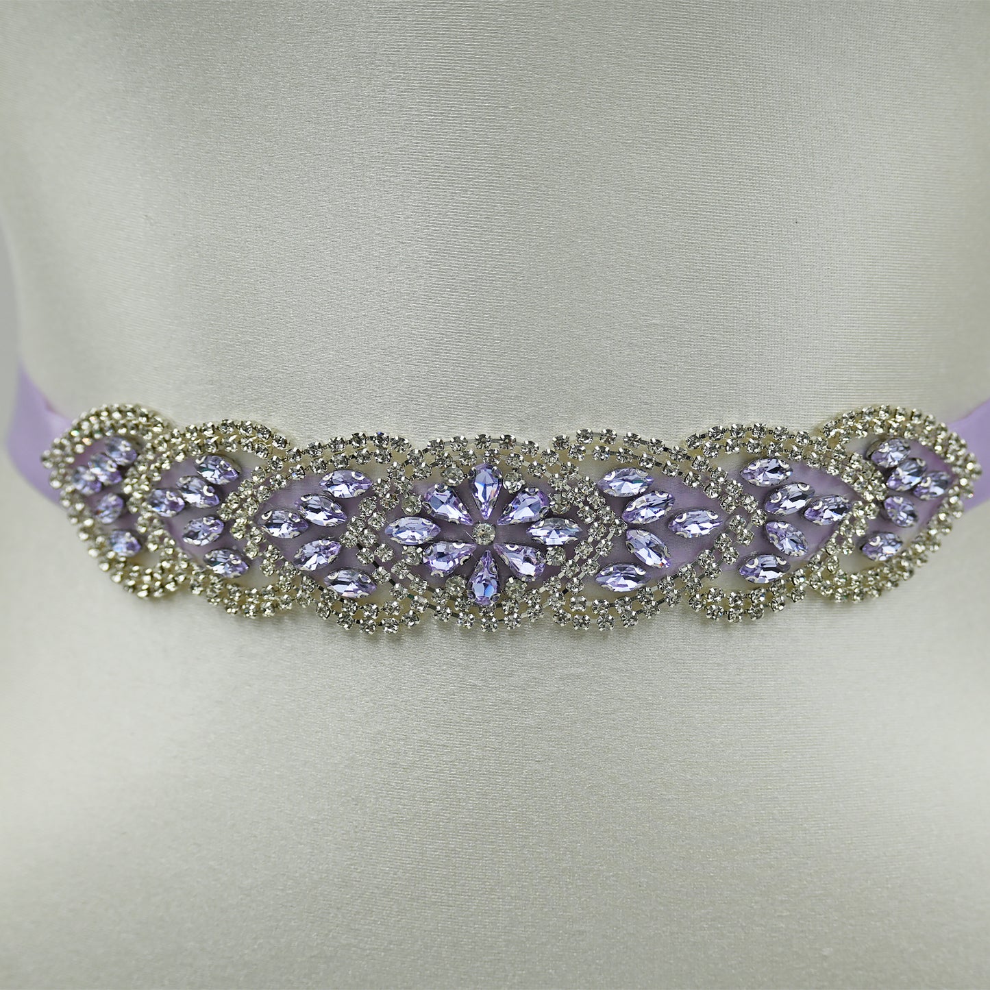 Bridella BS248LA-Light purple ribbon Lavender Rhinestone Belt