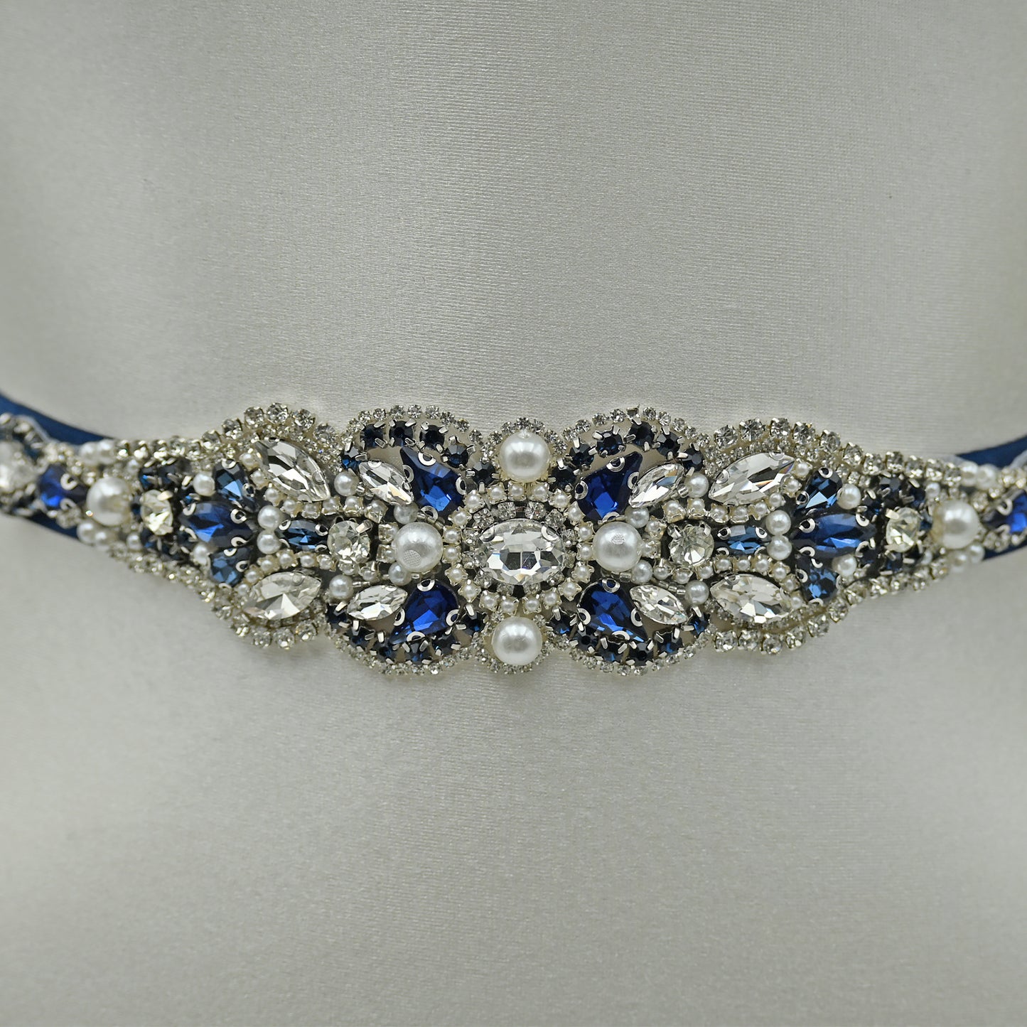 Bridella BS87ML Navy Rhinestone & Pearl Belt