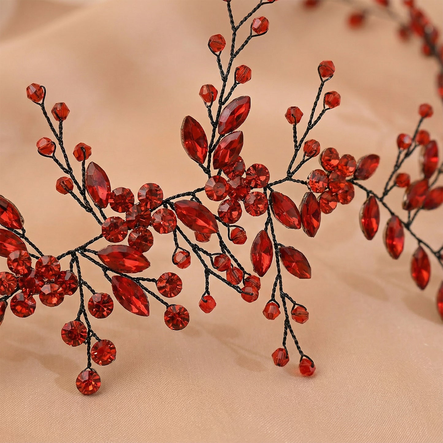 Red Rhinestone & Crystal Bridal Headband for Wedding - Bridella BHP65-R