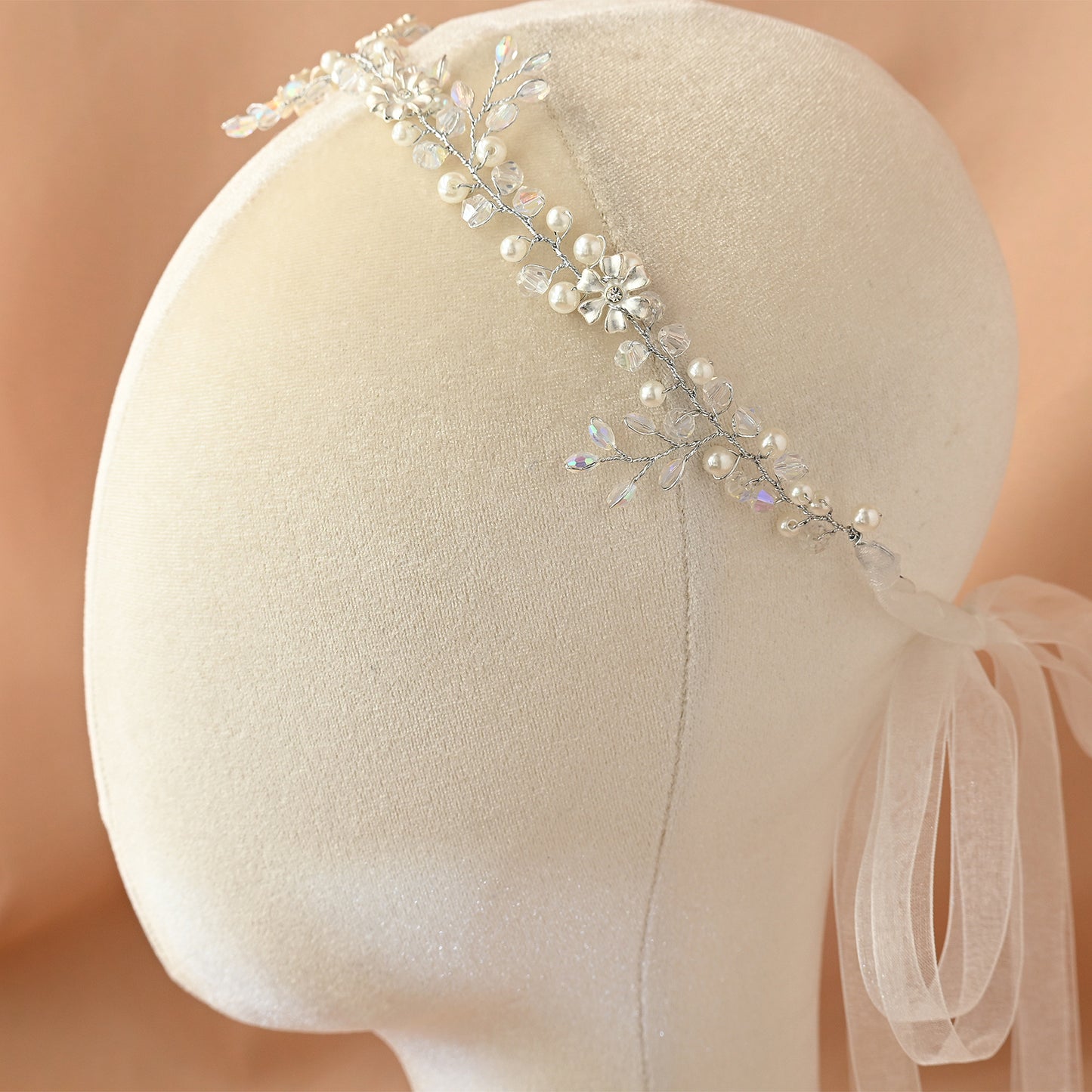 Bridella BHP347-S Silver Rhinestone & Pearl Headband