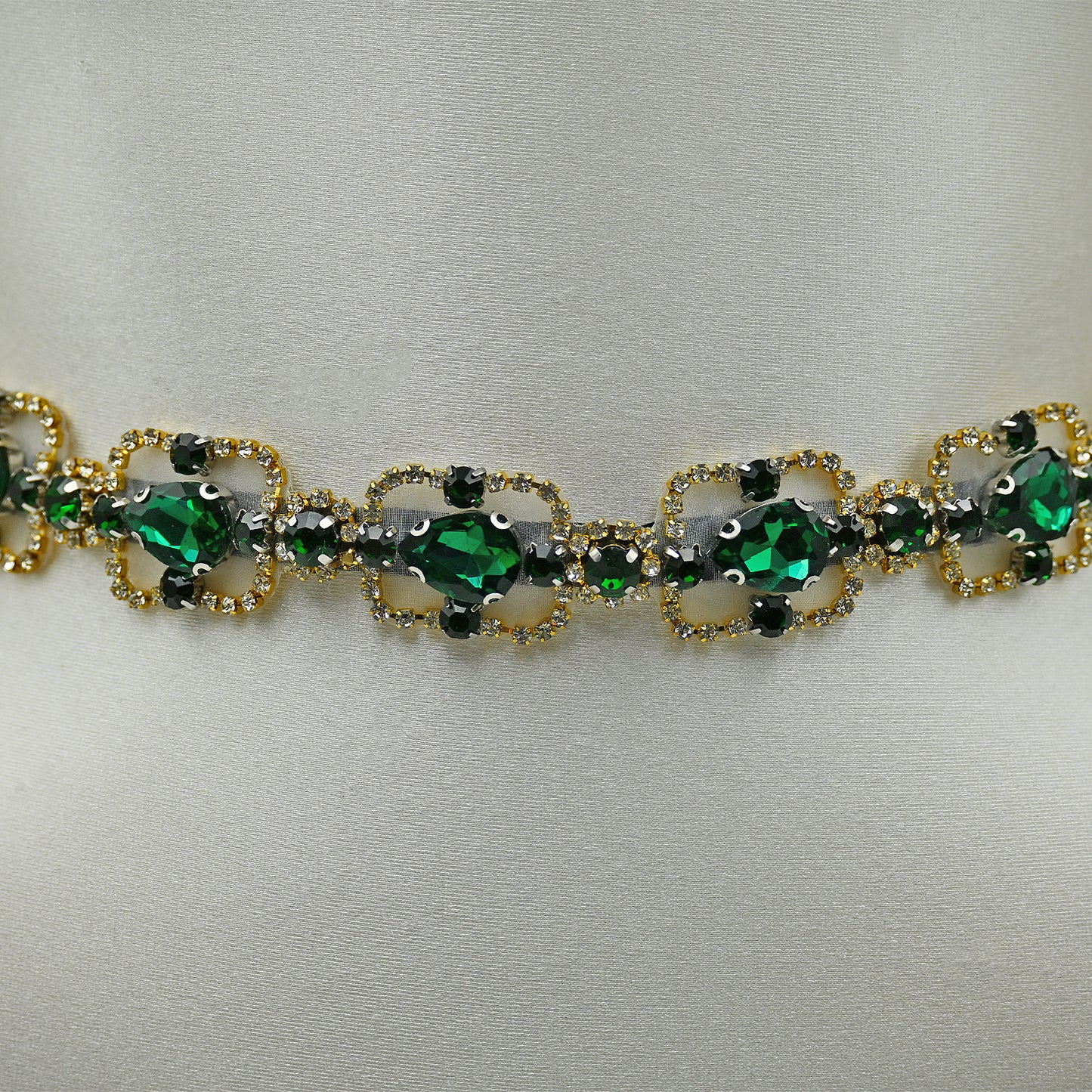 Bridella BS218KL Green Rhinestone & Pearl Belt
