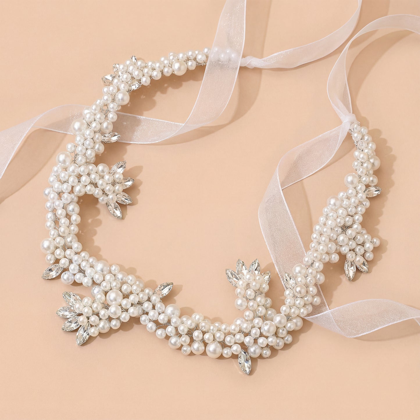 Bridella BHP186-S Silver Rhinestone & Pearl Headband