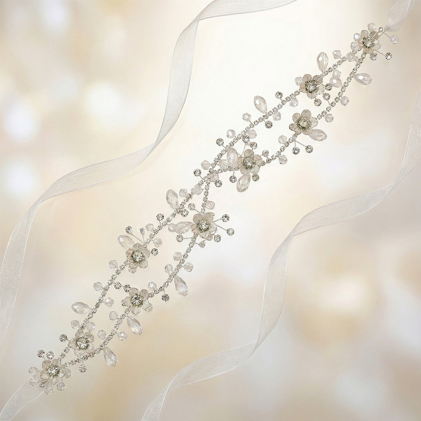 Bridella BHP340-S Silver Rhinestone & Pearl Headband