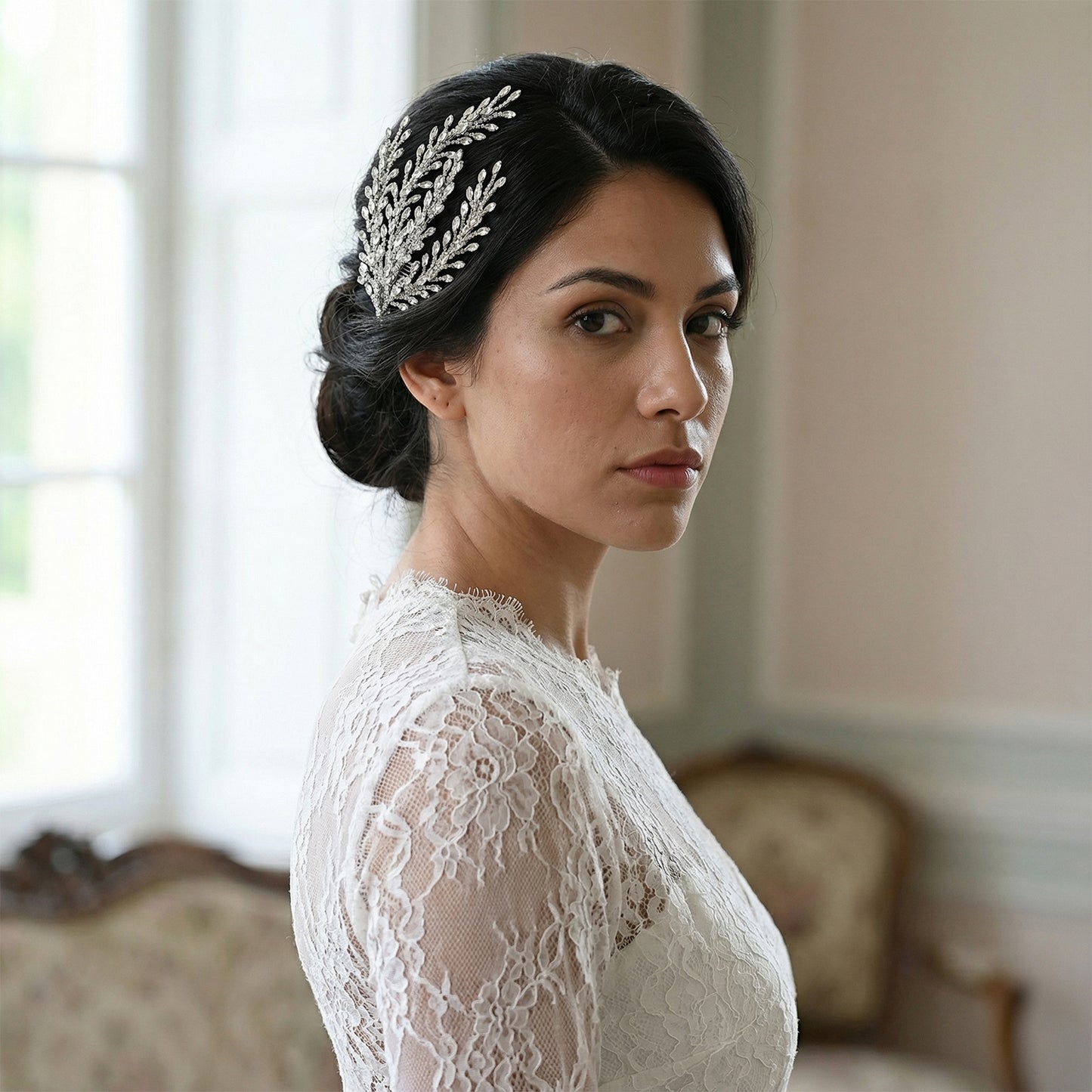 Bridella BHP498-S Silver Rhinestone Hair Comb