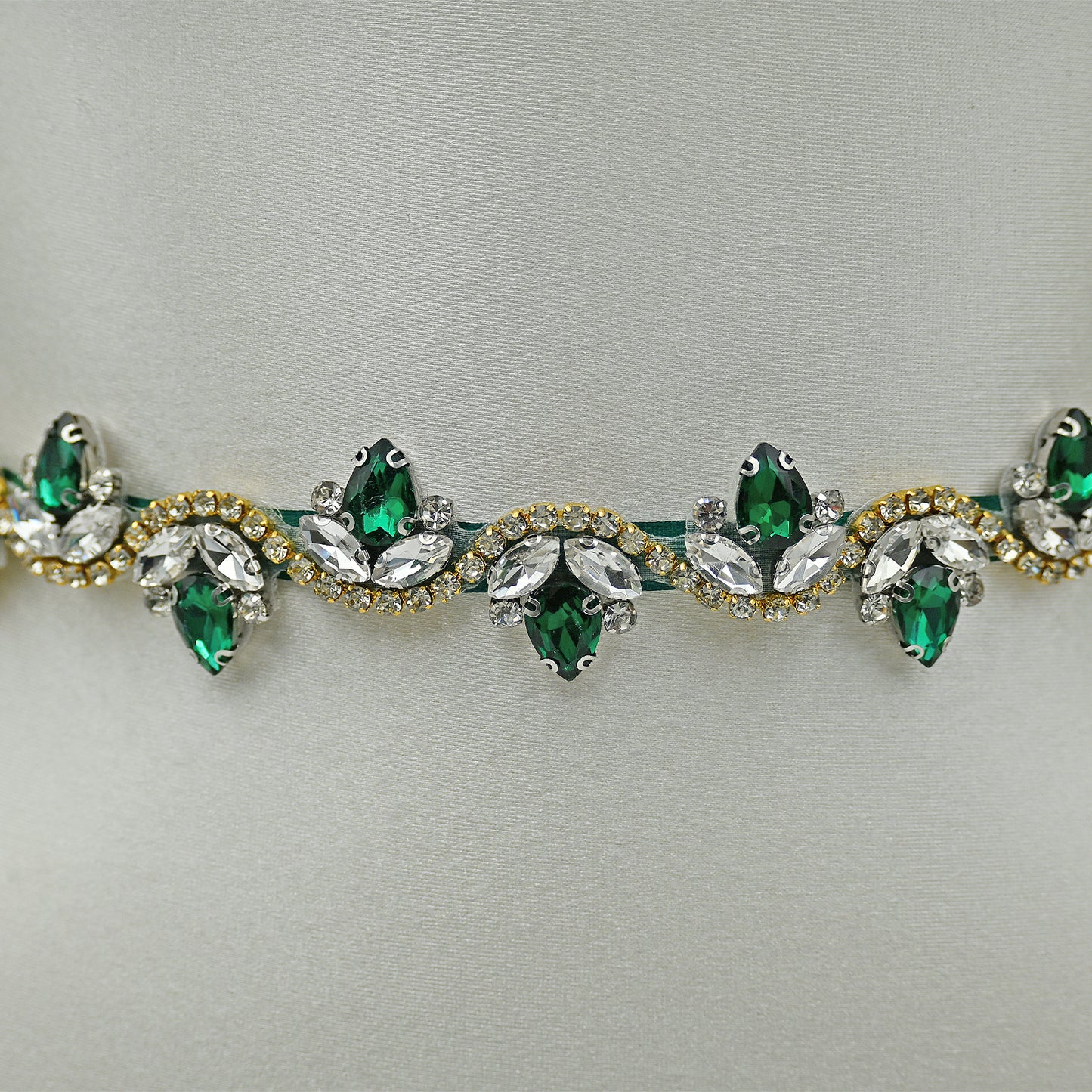 Bridella BS211KL-Green Ribbon Emerald Rhinestone Belt