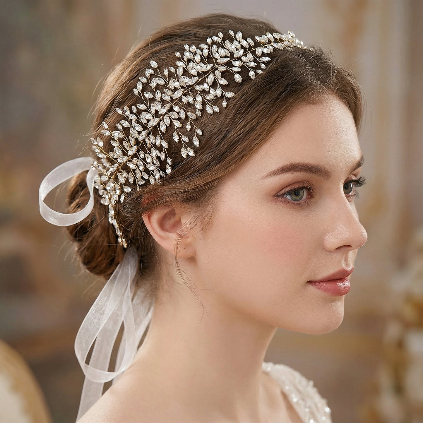 Gold Rhinestone Headband for Wedding - Bridella BHP237-G