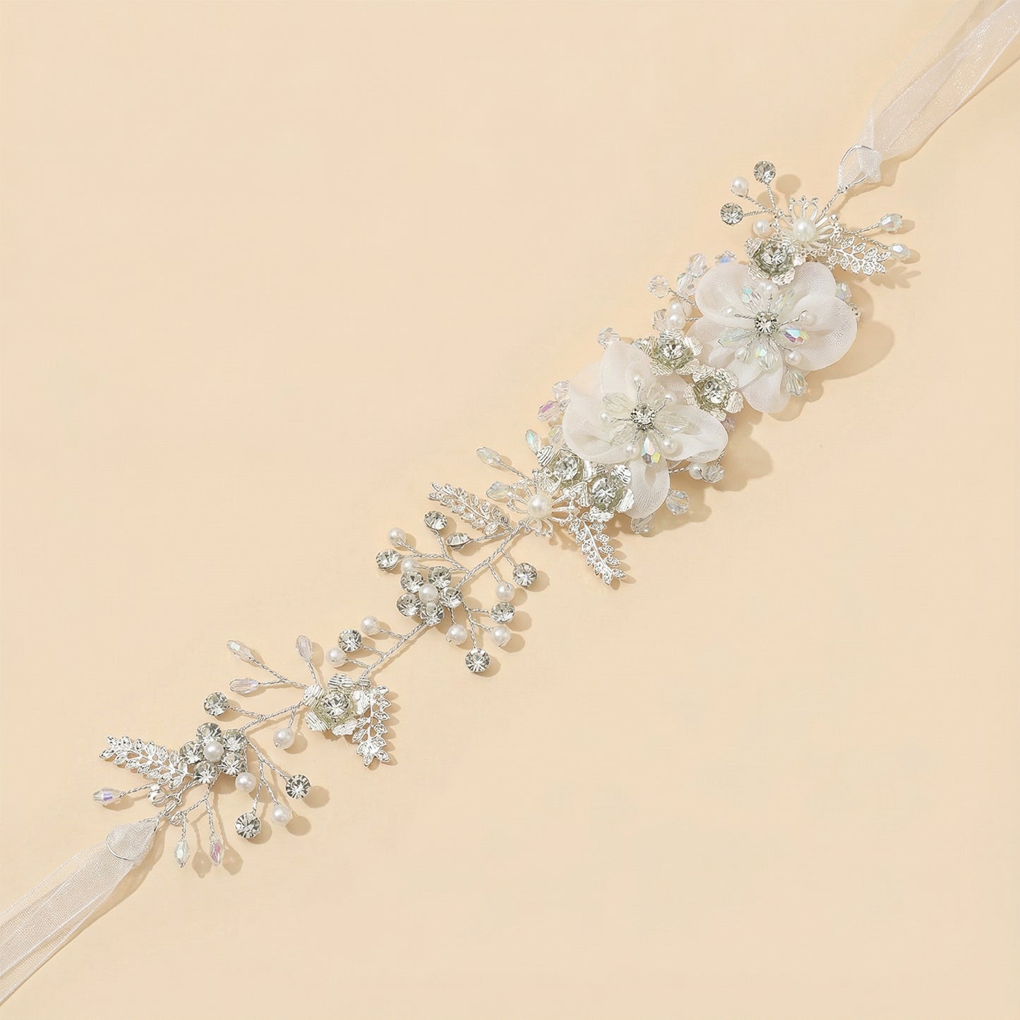 Bridella BHP275-S Silver Rhinestone & Pearl Headband