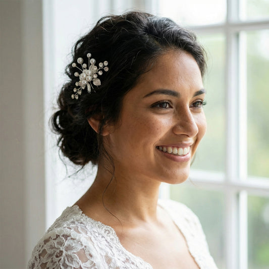 Bridella BHP504-S Silver Rhinestone & Pearl Headwear