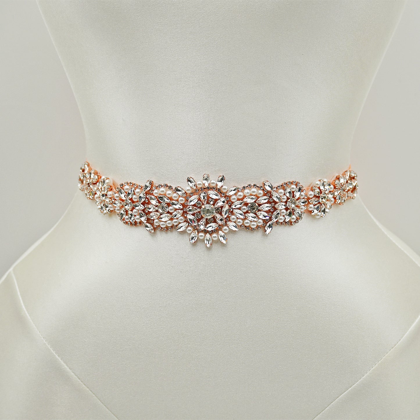 Bridella BS445RG-Retro Pink Rose Gold Rhinestone Pearl Belt