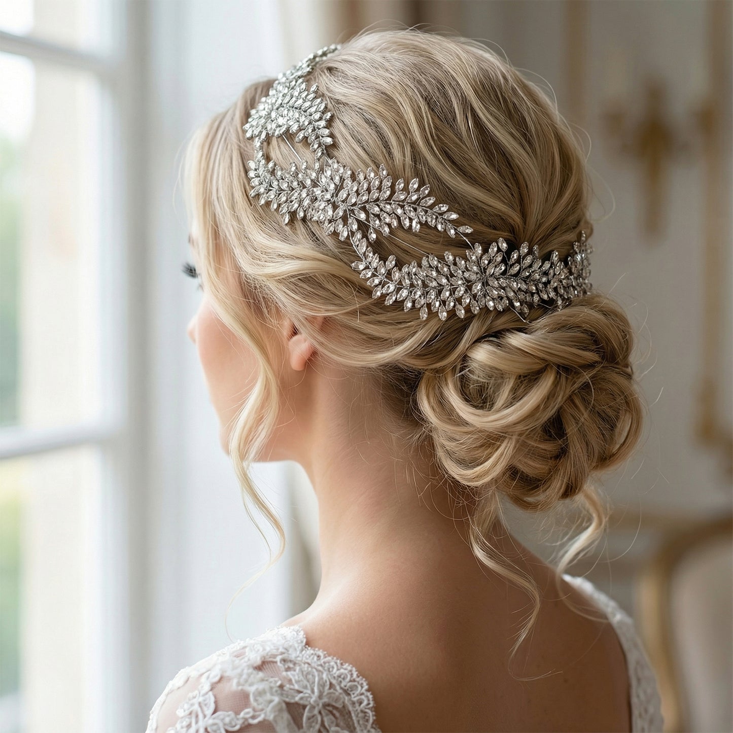 Bridella BHP444-S Silver Rhinestone & Pearl Crown