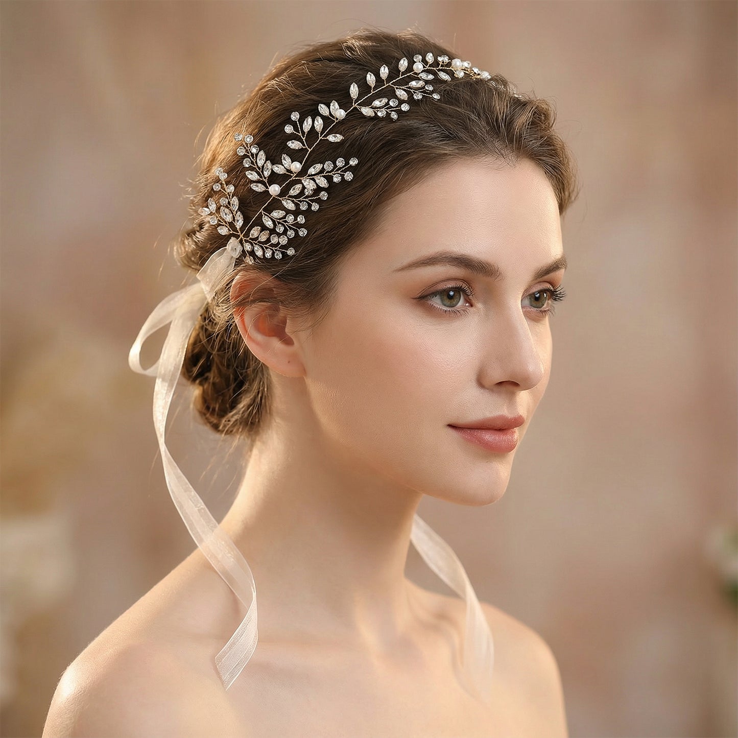 Bridella BHP21-G Gold Rhinestone & Pearl Headwear